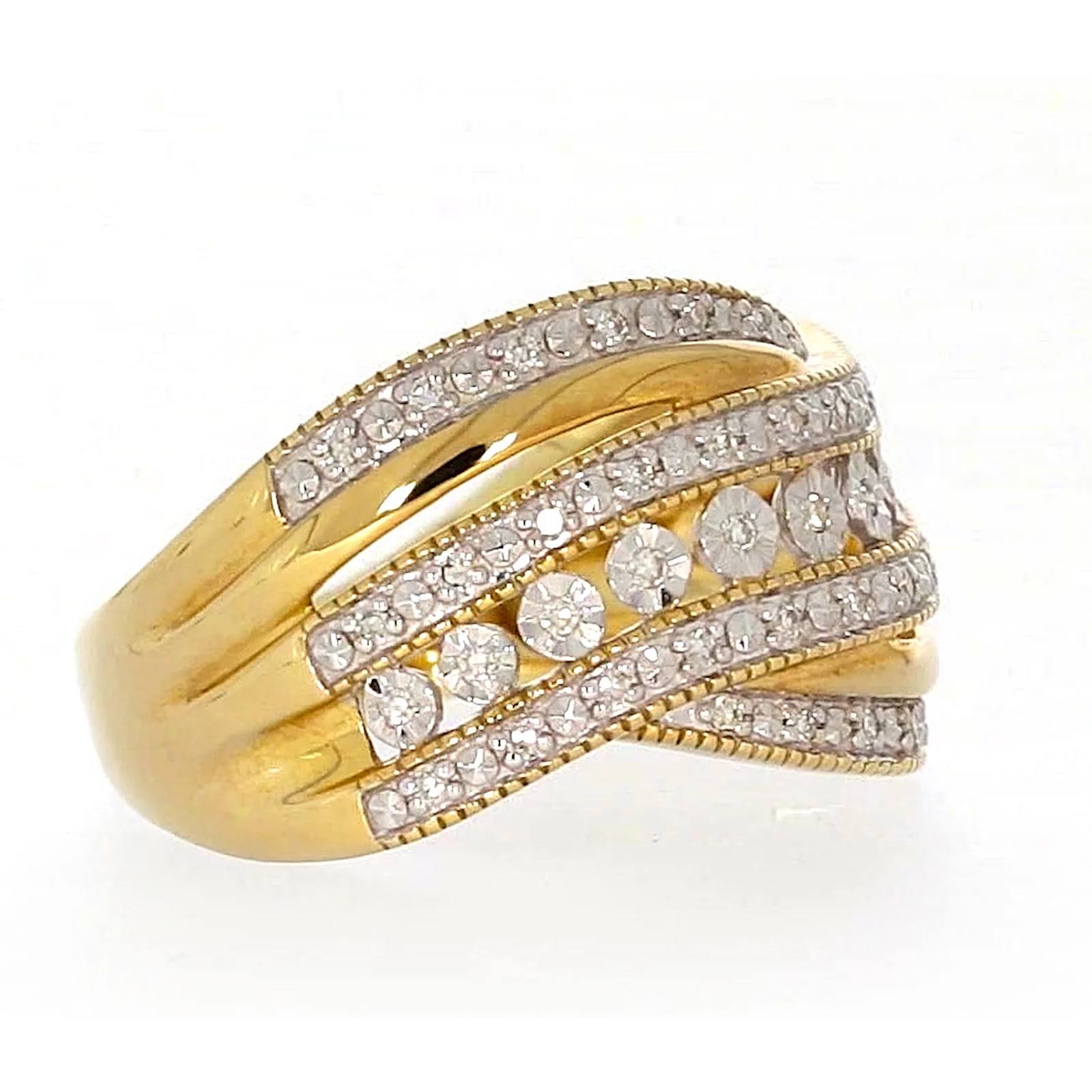 9ct Two Tone Gold Round Brilliant Cut Ring with 0.15 Carat tw of Diamonds Ring - Image 64