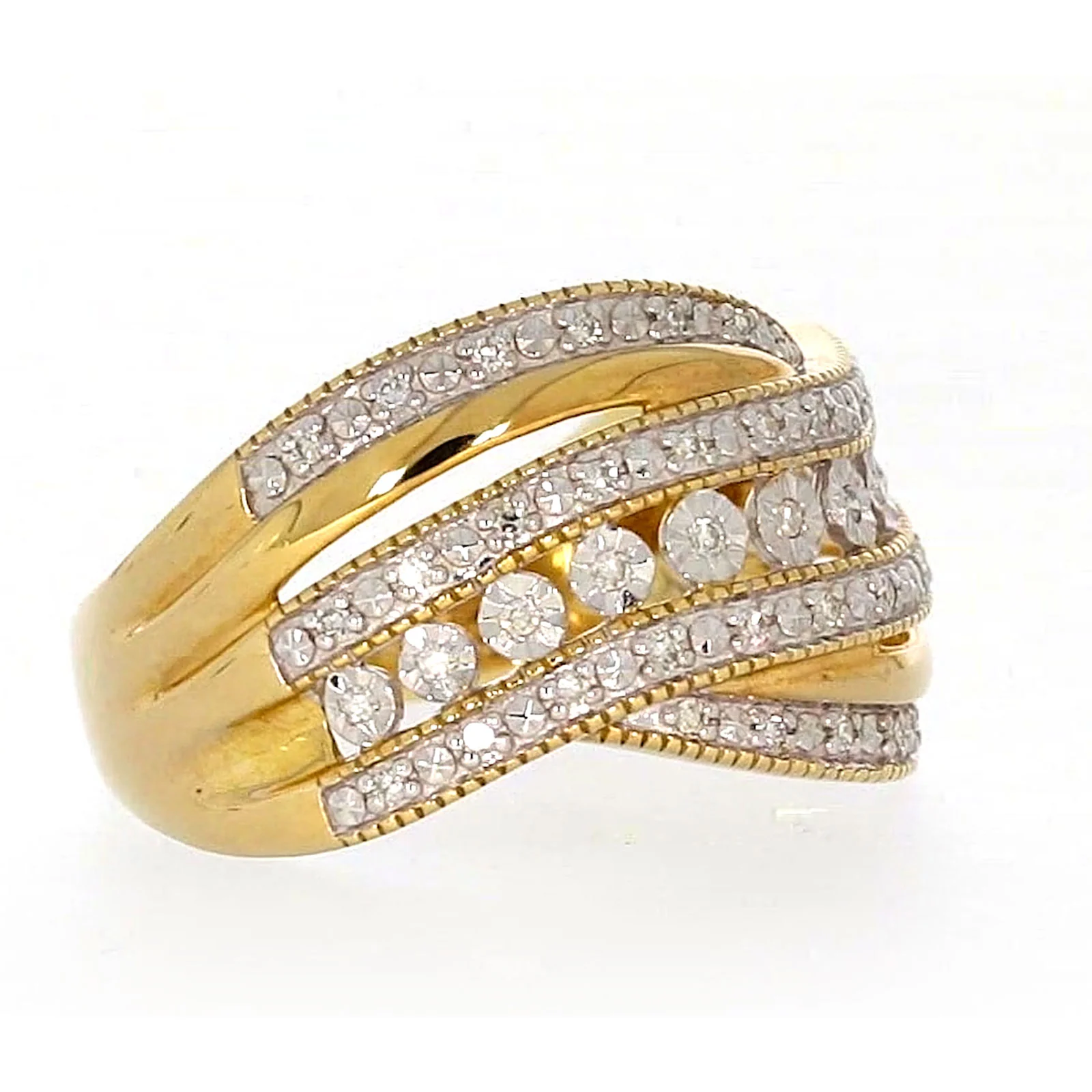 9ct Two Tone Gold Round Brilliant Cut Ring with 0.15 Carat tw of Diamonds Ring - Image 65