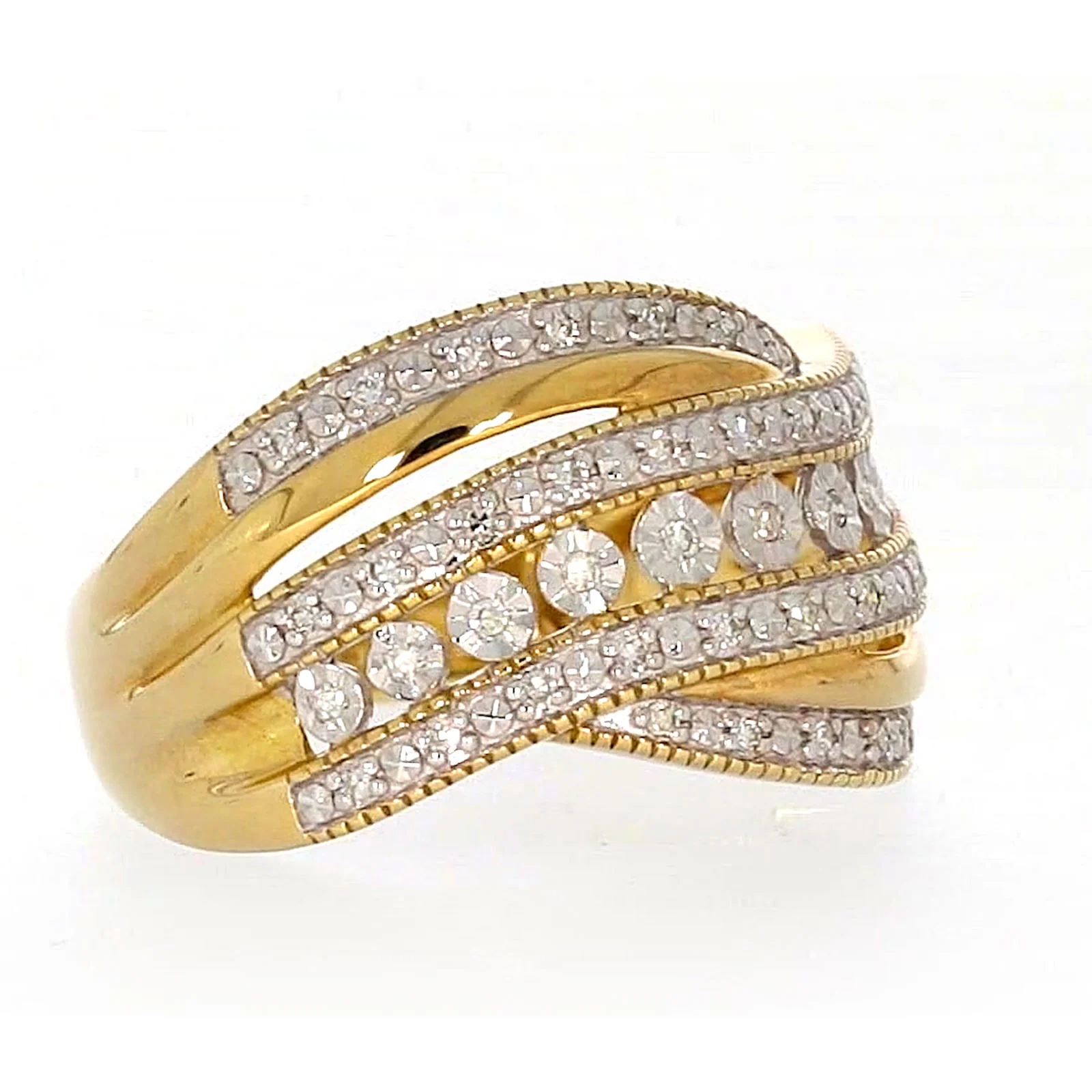 9ct Two Tone Gold Round Brilliant Cut Ring with 0.15 Carat tw of Diamonds Ring - Image 66