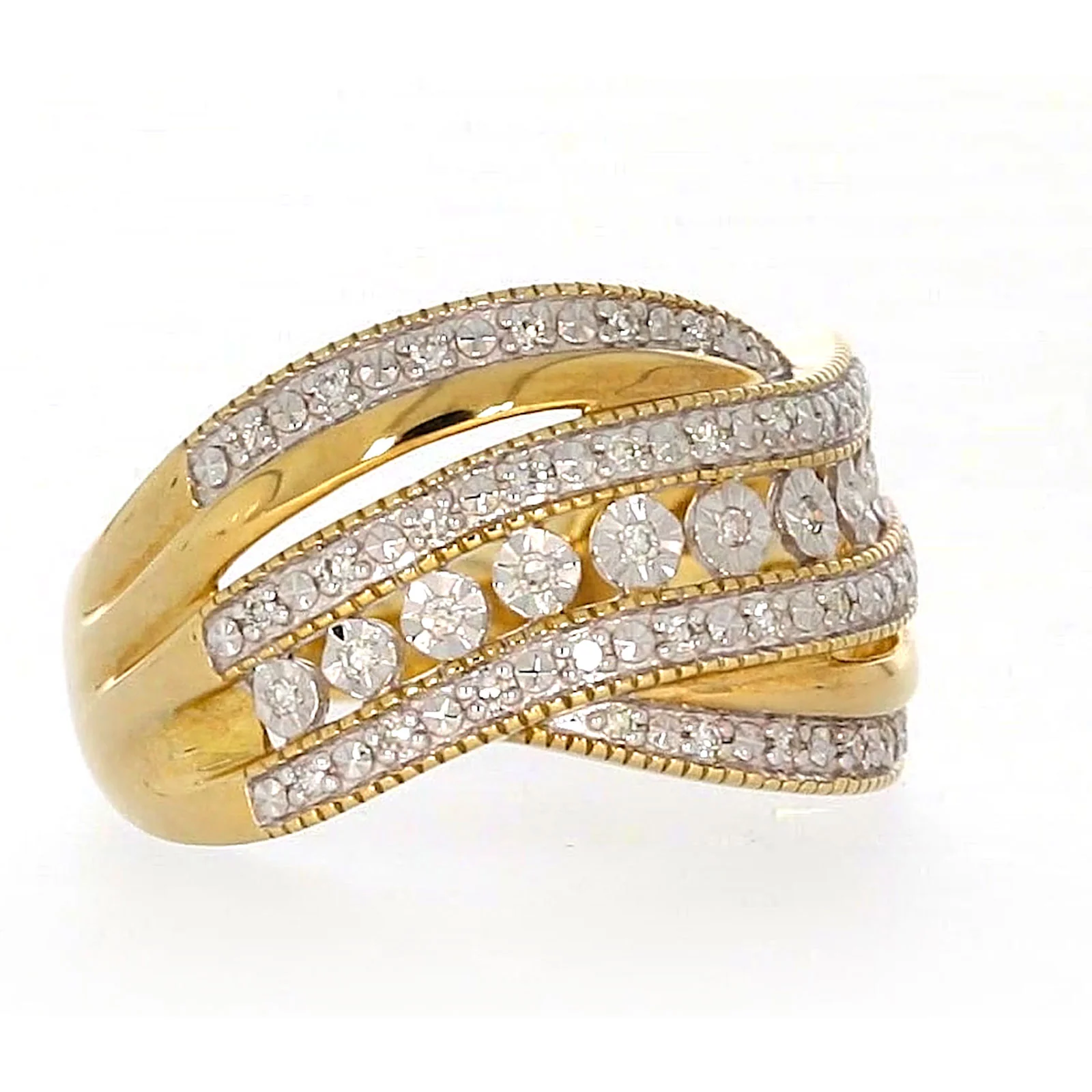 9ct Two Tone Gold Round Brilliant Cut Ring with 0.15 Carat tw of Diamonds Ring - Image 67