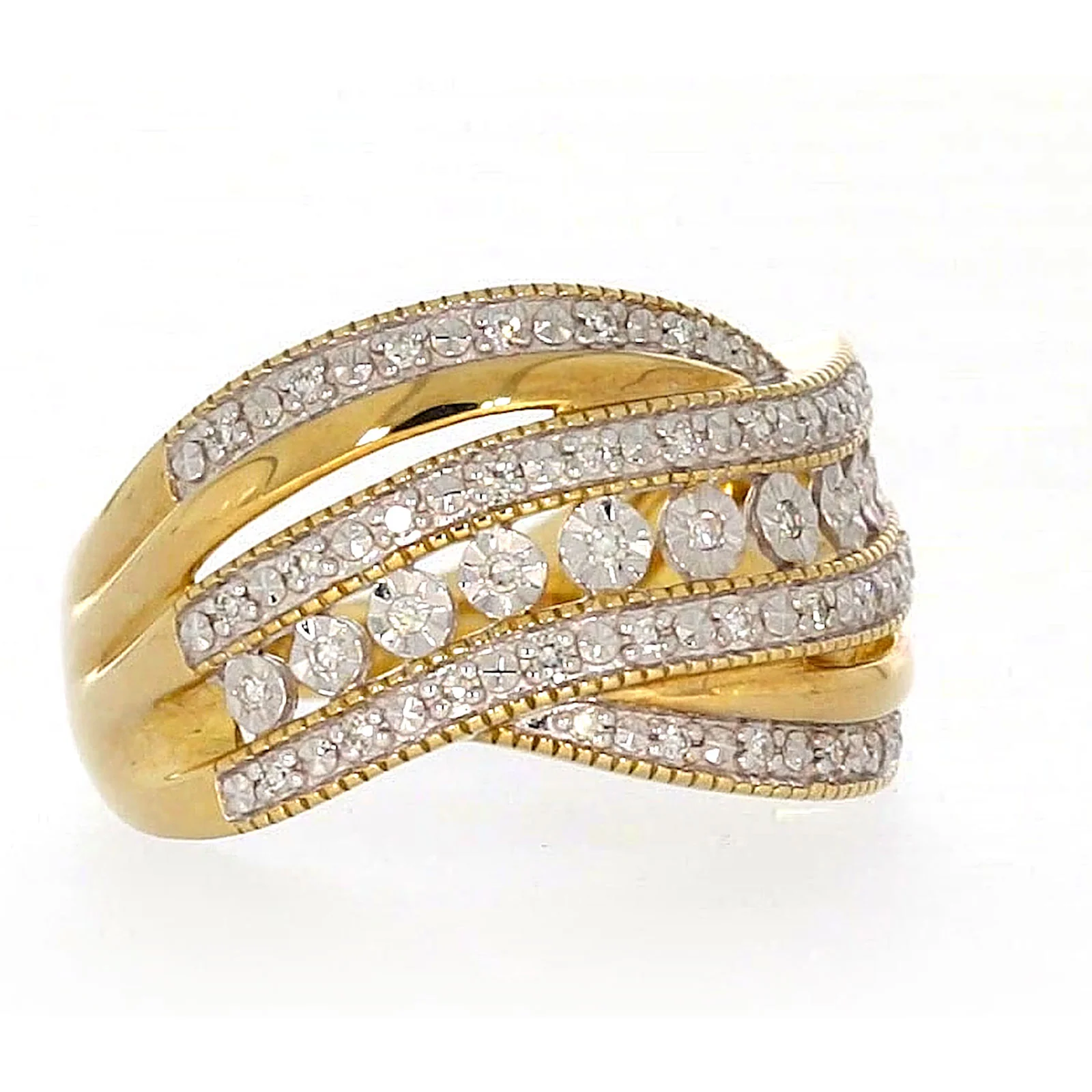 9ct Two Tone Gold Round Brilliant Cut Ring with 0.15 Carat tw of Diamonds Ring - Image 68