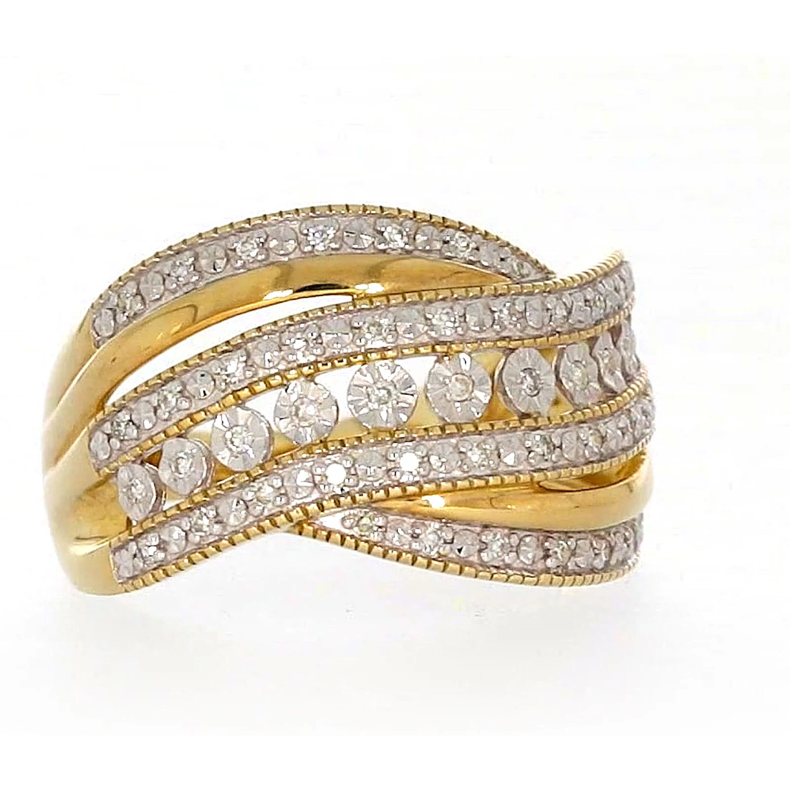 9ct Two Tone Gold Round Brilliant Cut Ring with 0.15 Carat tw of Diamonds Ring - Image 70