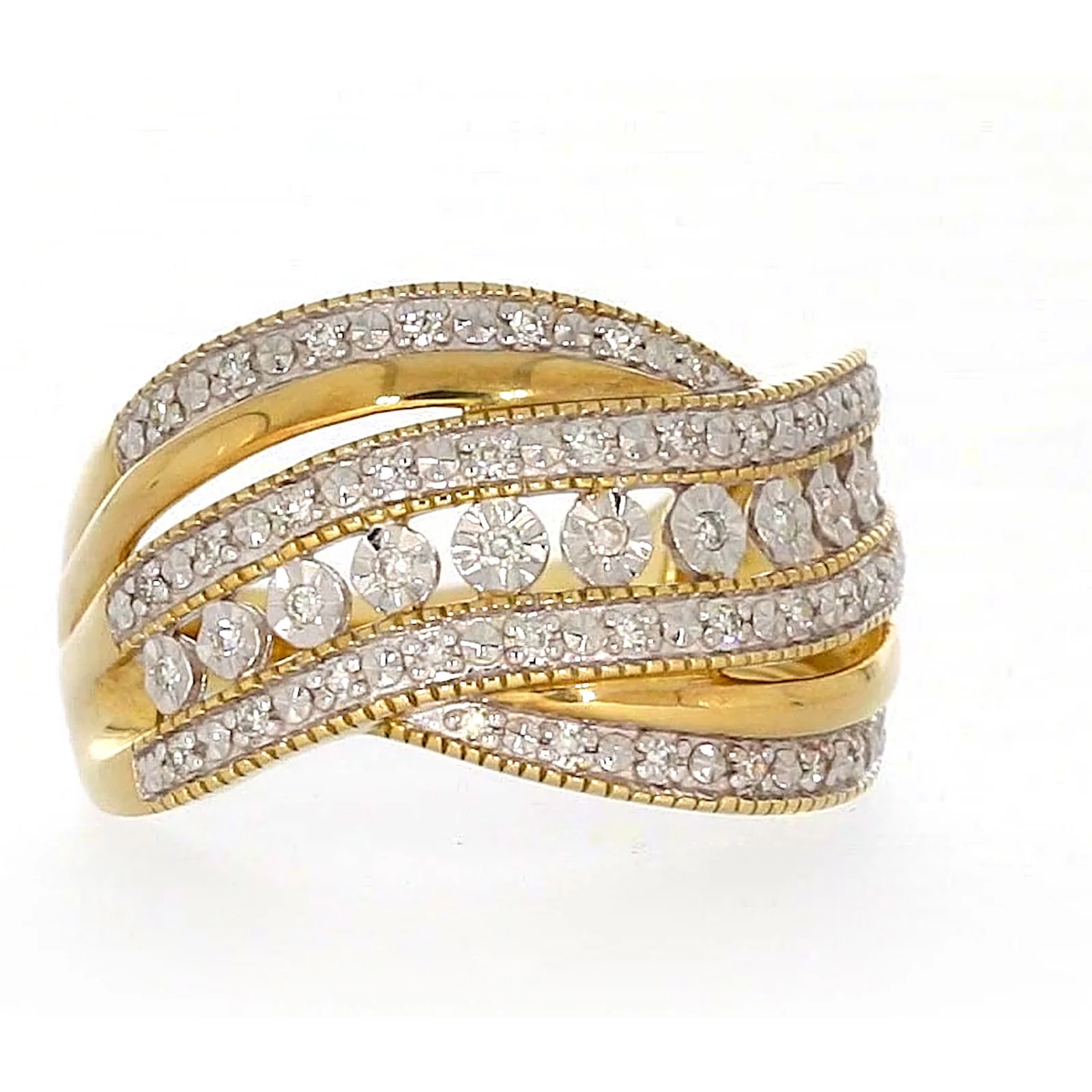 9ct Two Tone Gold Round Brilliant Cut Ring with 0.15 Carat tw of Diamonds Ring - Image 71