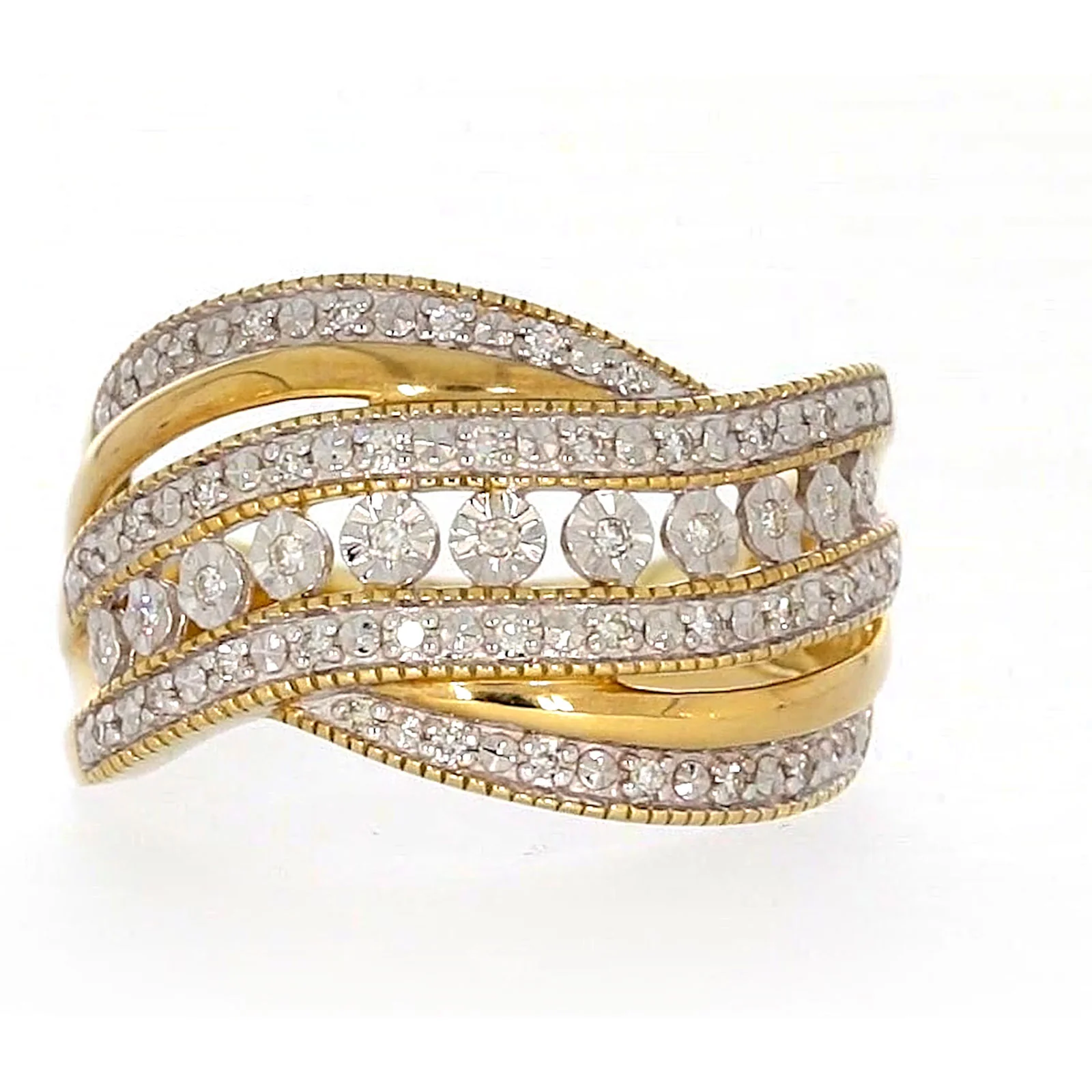 9ct Two Tone Gold Round Brilliant Cut Ring with 0.15 Carat tw of Diamonds Ring - Image 74