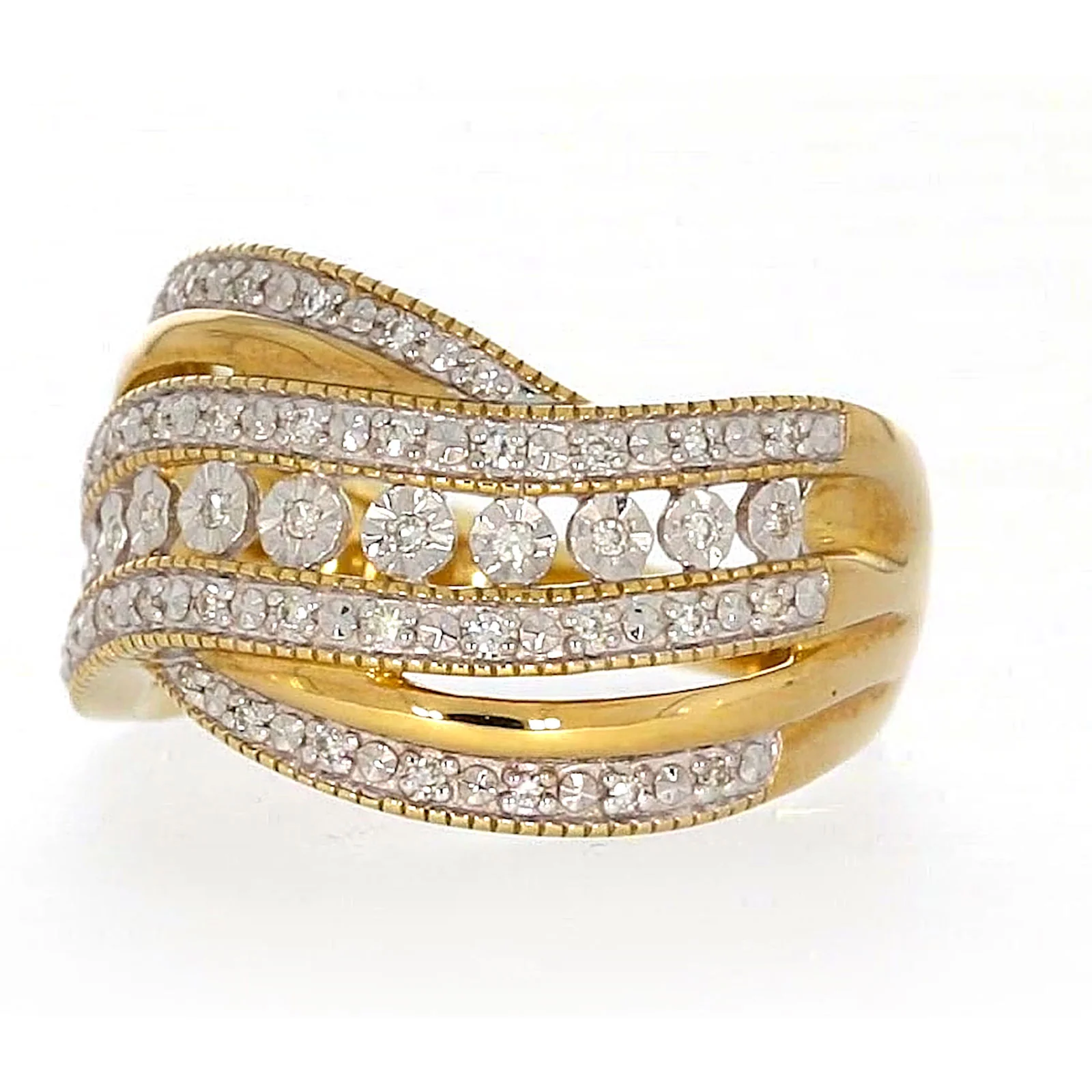 9ct Two Tone Gold Round Brilliant Cut Ring with 0.15 Carat tw of Diamonds Ring - Image 8