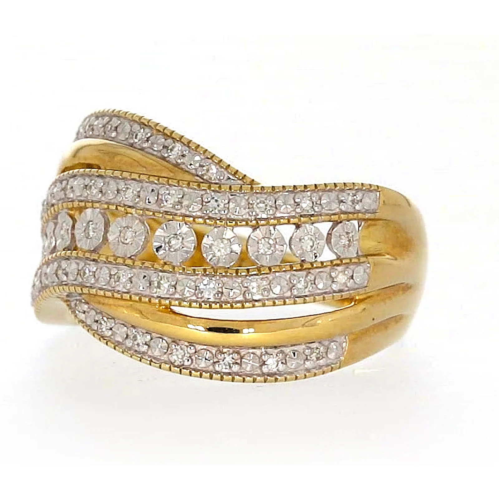 9ct Two Tone Gold Round Brilliant Cut Ring with 0.15 Carat tw of Diamonds Ring - Image 9