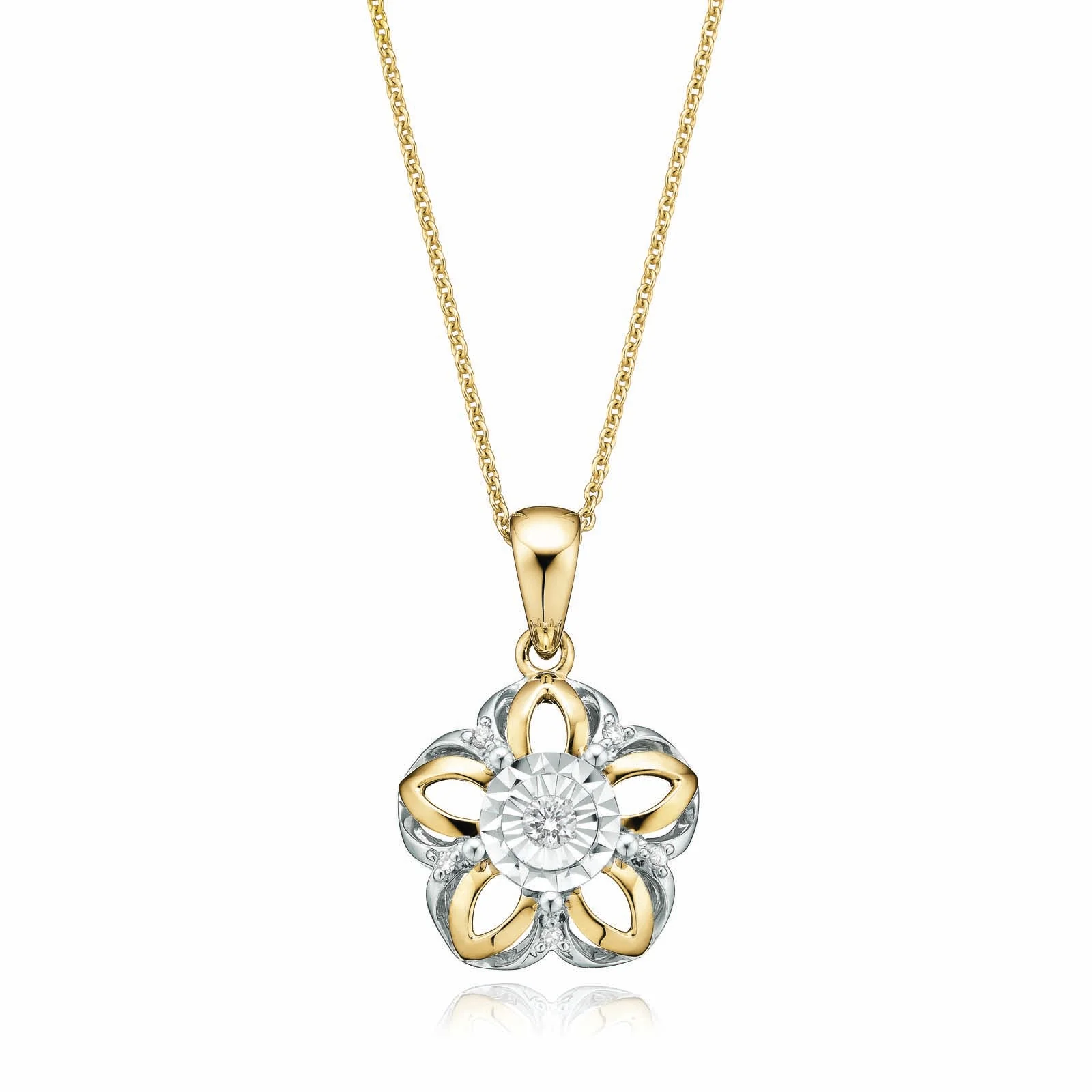 9ct Two Tone Gold & Diamond Set Pendant