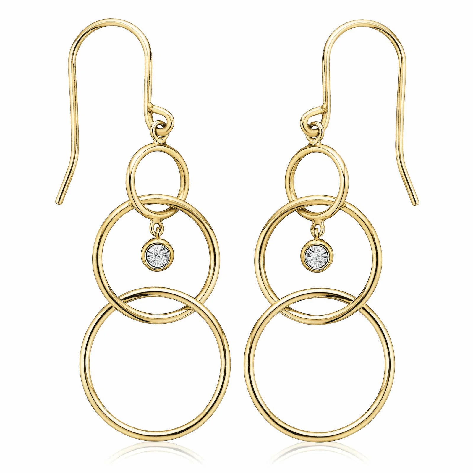 9ct Two Tone GoldDiamond Set Drop Earrings