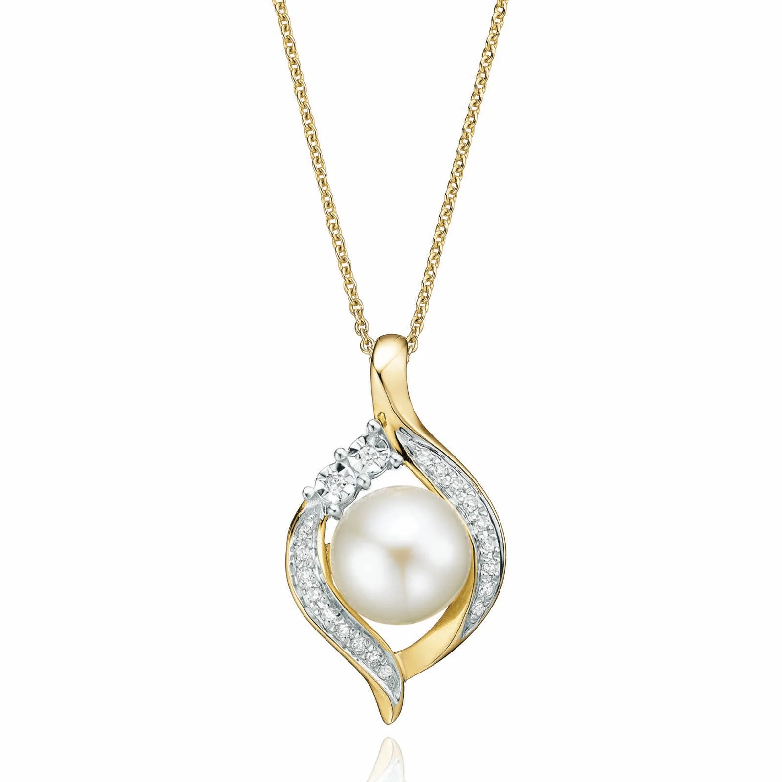 9ct Two Tone Gold 7mm Freshwater Pearl & Diamond Set Pendant