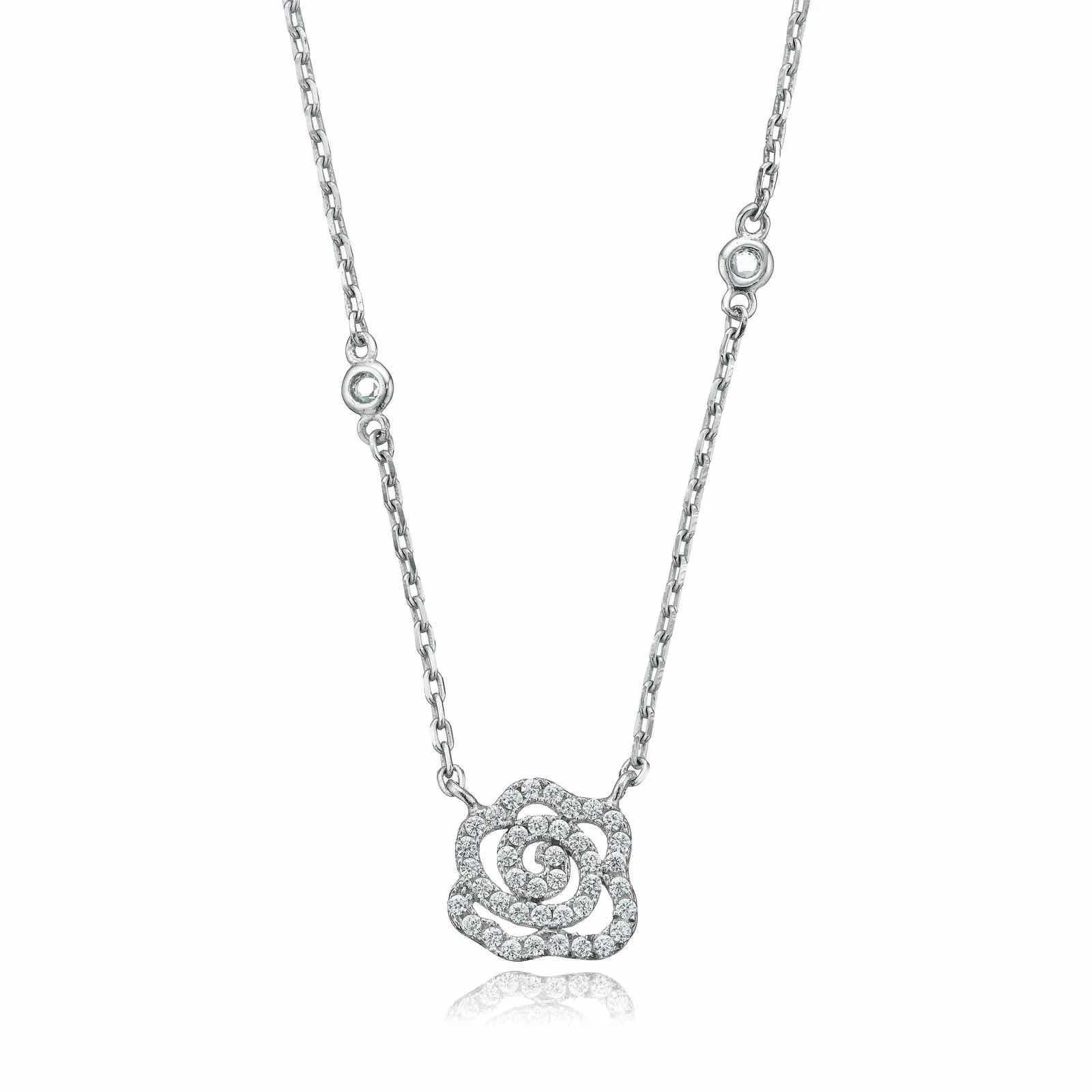 Sterling Silver Cubic Zirconia Flower Necklace