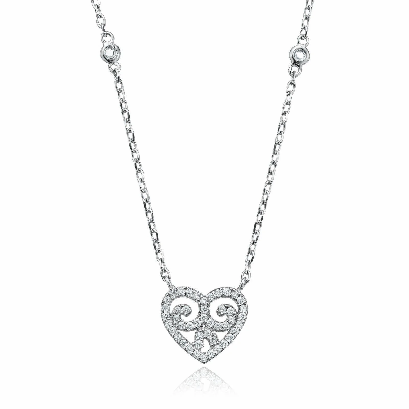 Sterling Silver Cubic Zirconia Heart Necklace