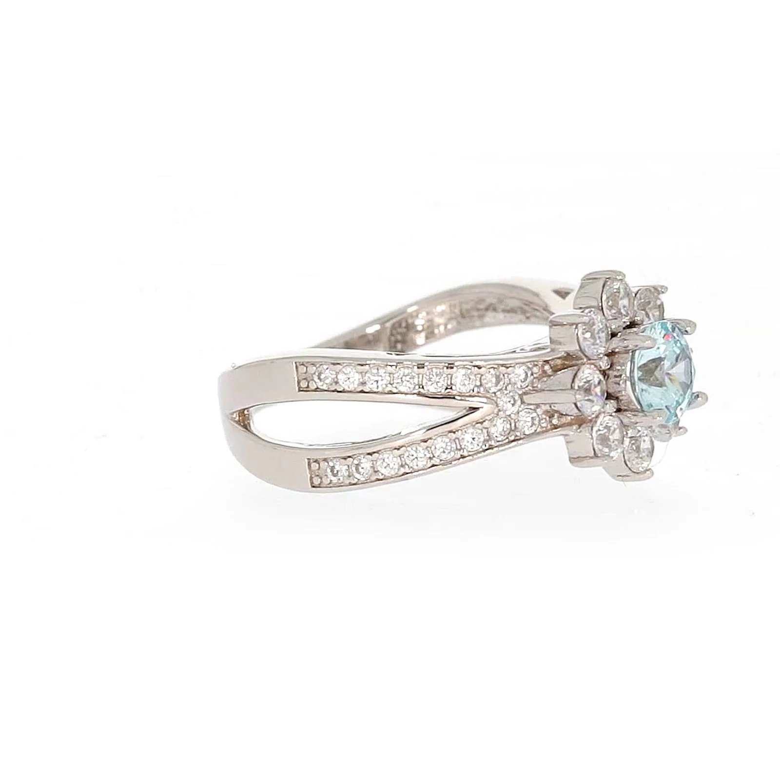 Sterling Silver Light Blue Cubic Zirconia Ring - Image 64