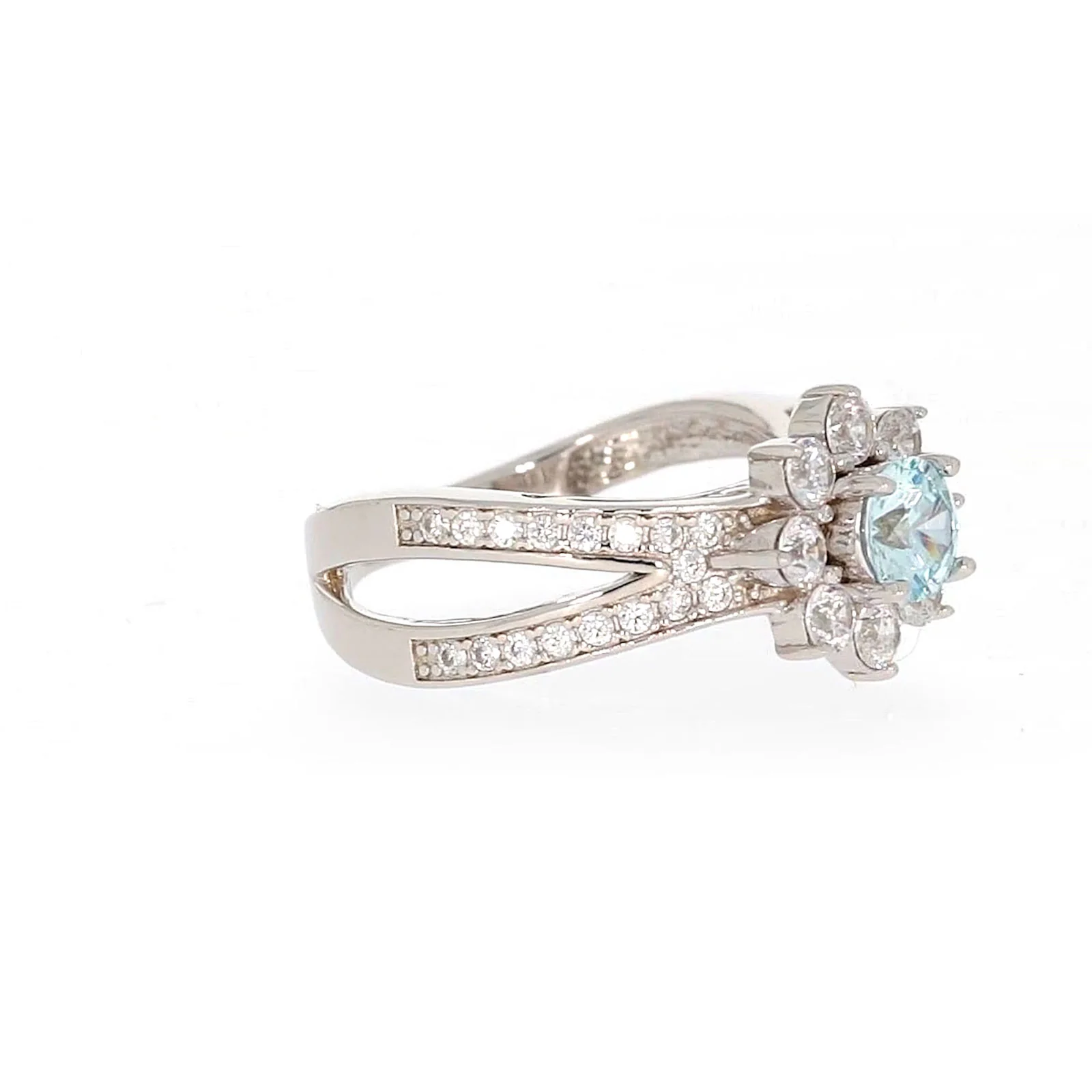 Sterling Silver Light Blue Cubic Zirconia Ring - Image 65