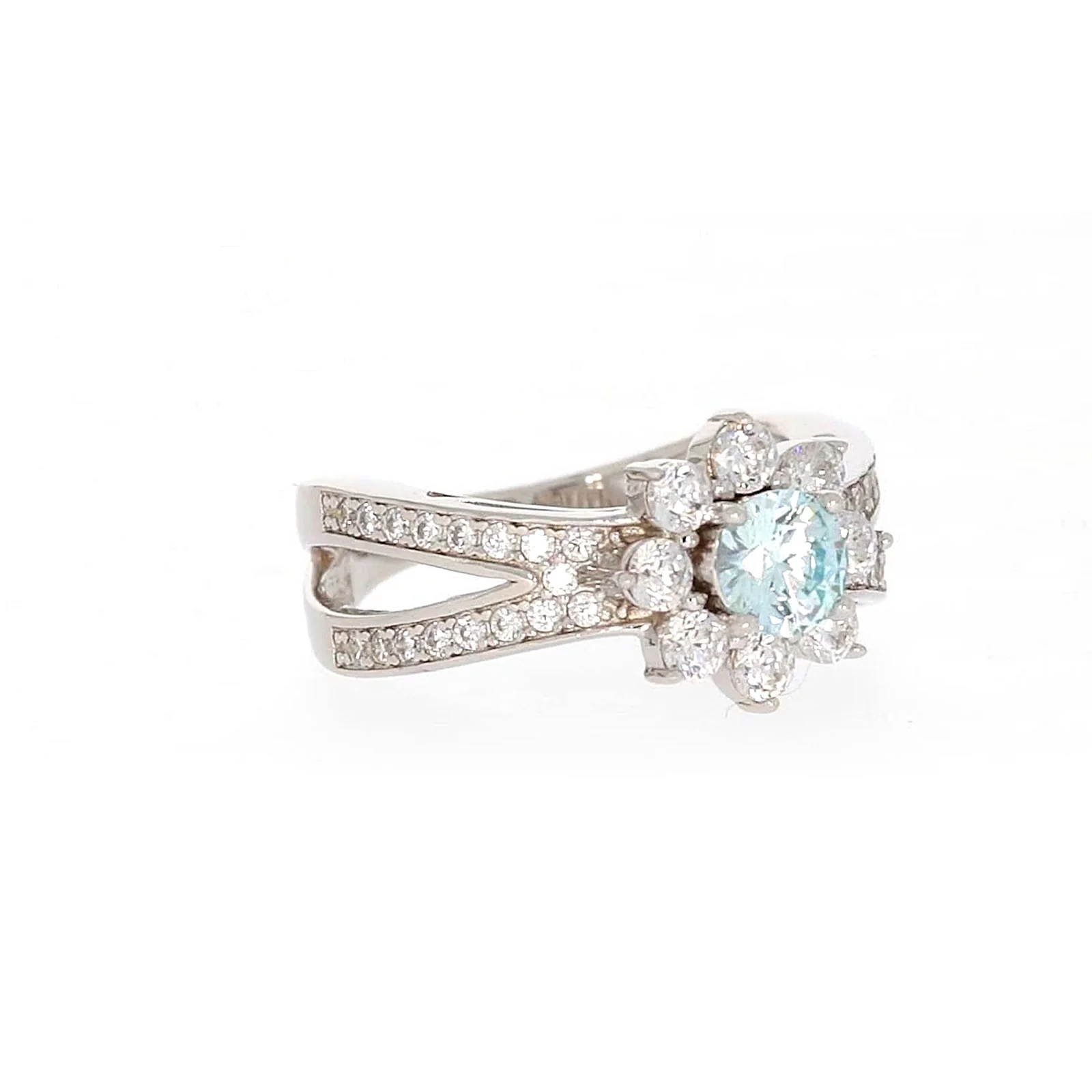 Sterling Silver Light Blue Cubic Zirconia Ring - Image 70
