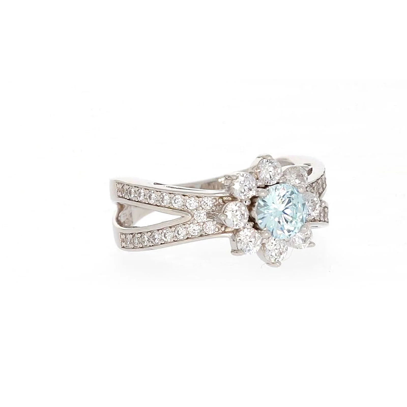 Sterling Silver Light Blue Cubic Zirconia Ring - Image 71