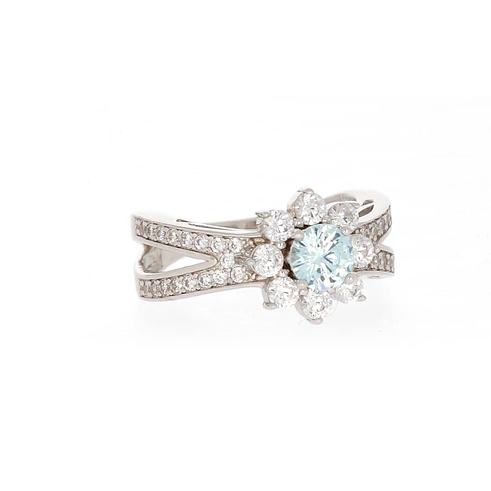 Sterling Silver Light Blue Cubic Zirconia Ring - Image 72