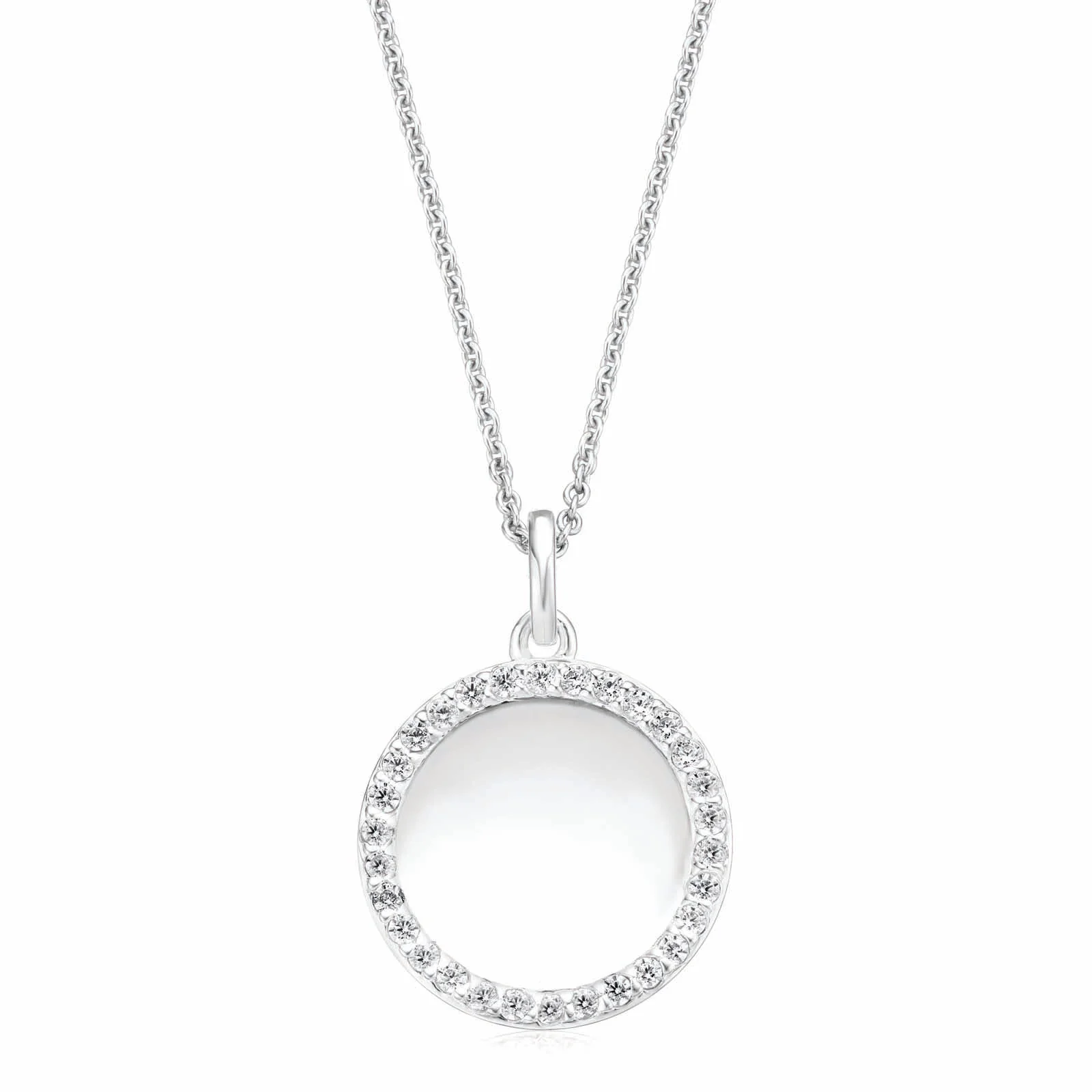 Sterling Silver Cubic Zirconia Disc Pendant