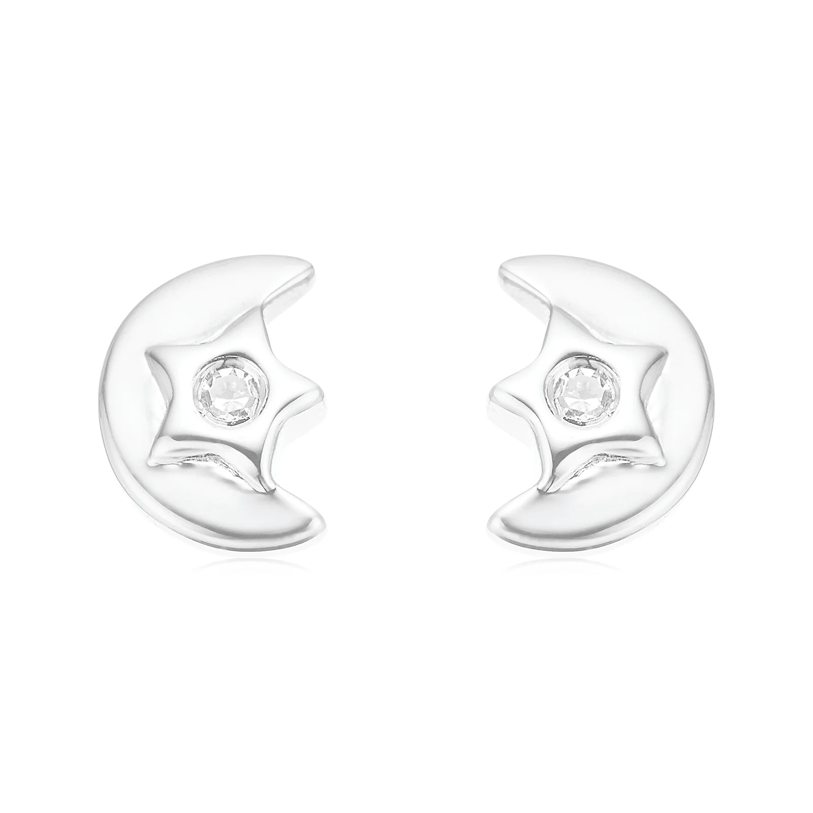 My First Diamond Kids Sterling Silver Moon Stud Earrings