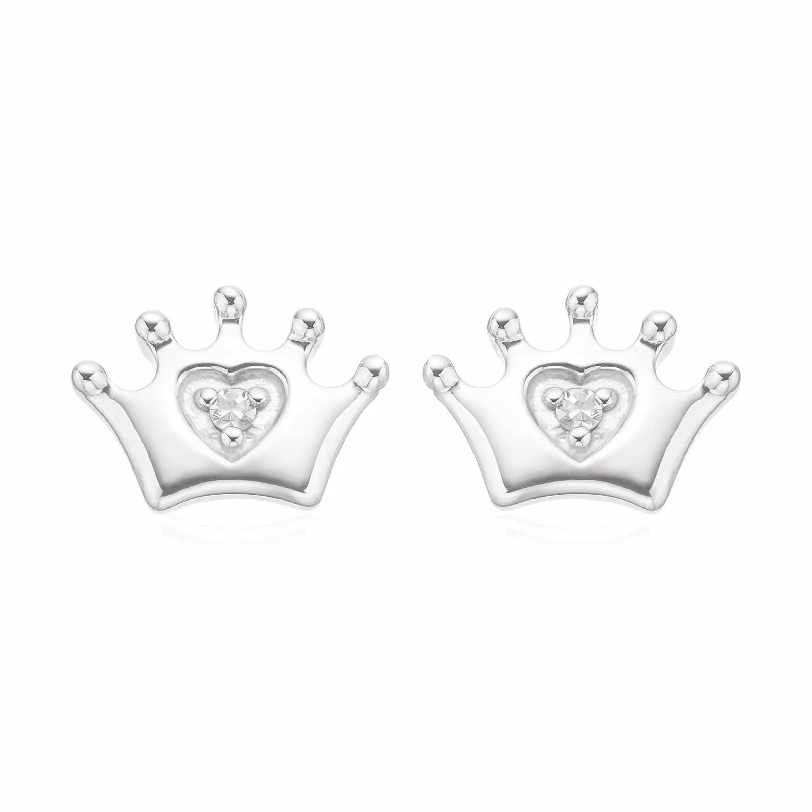 My First Diamond Kids Sterling Silver Crown Stud Earrings