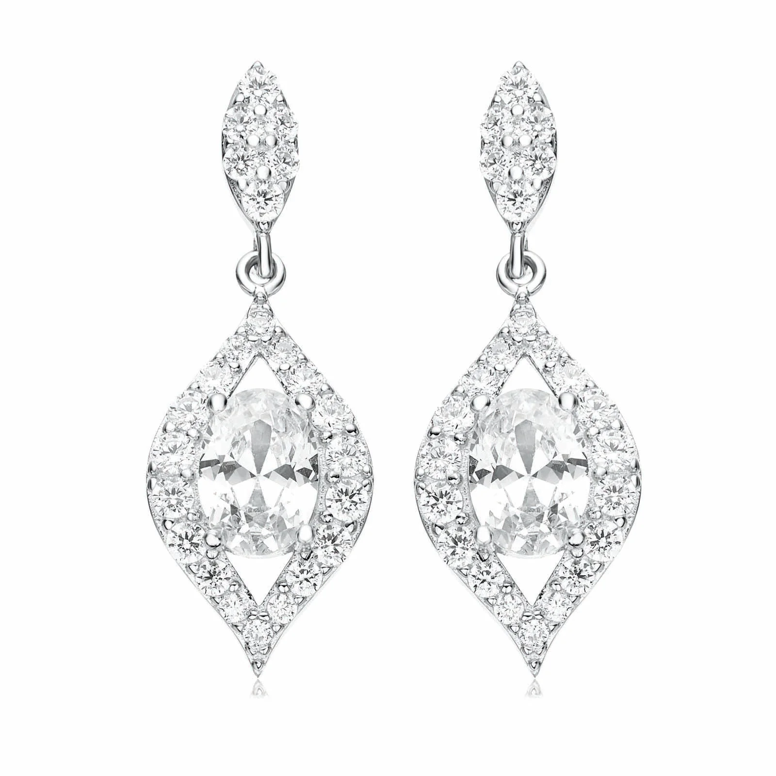 Sterling Silver Cubic Zirconia Center Stone Tear Drop Earrings