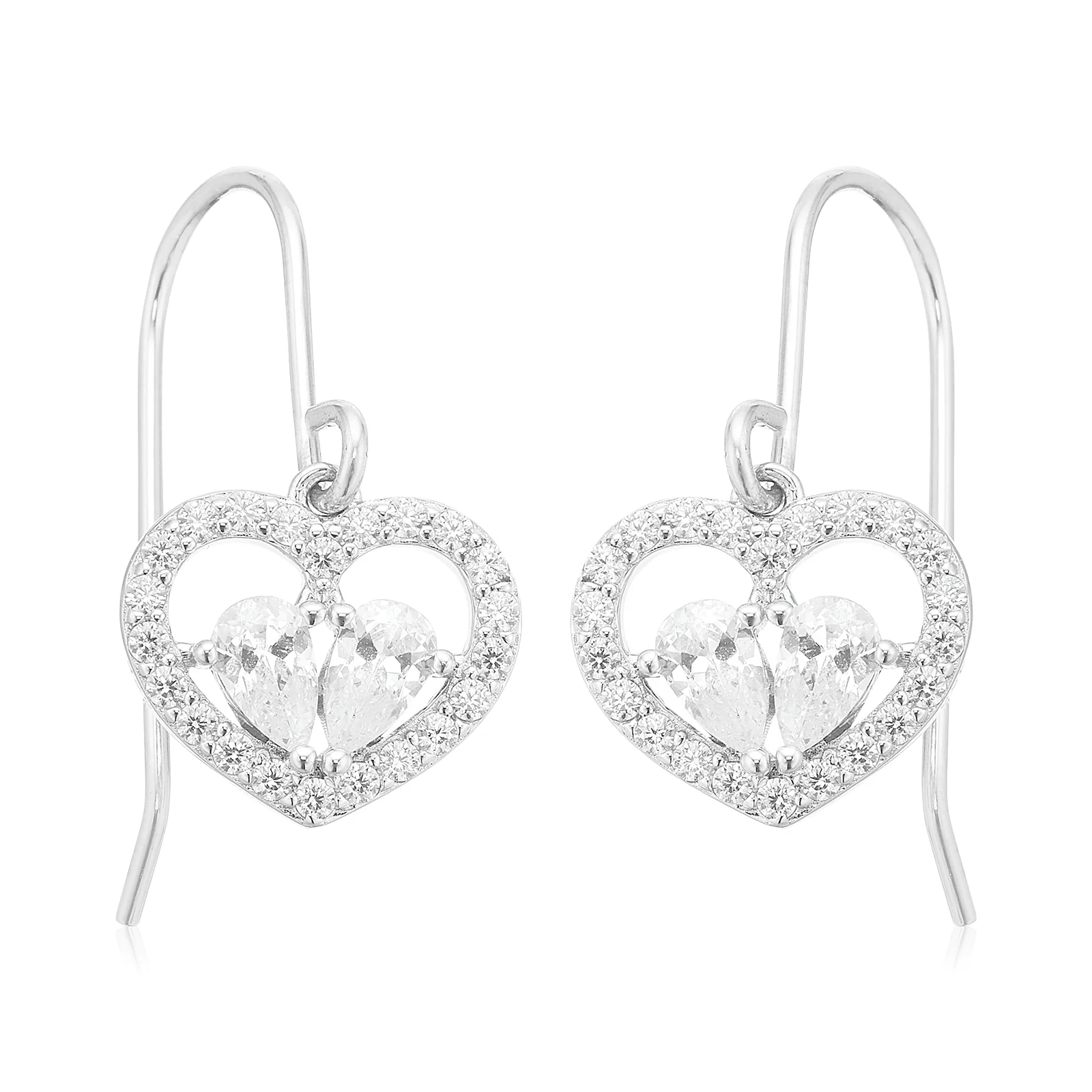 Sterling Silver Pear & Round White Cubic Zirconia Drop Earrings
