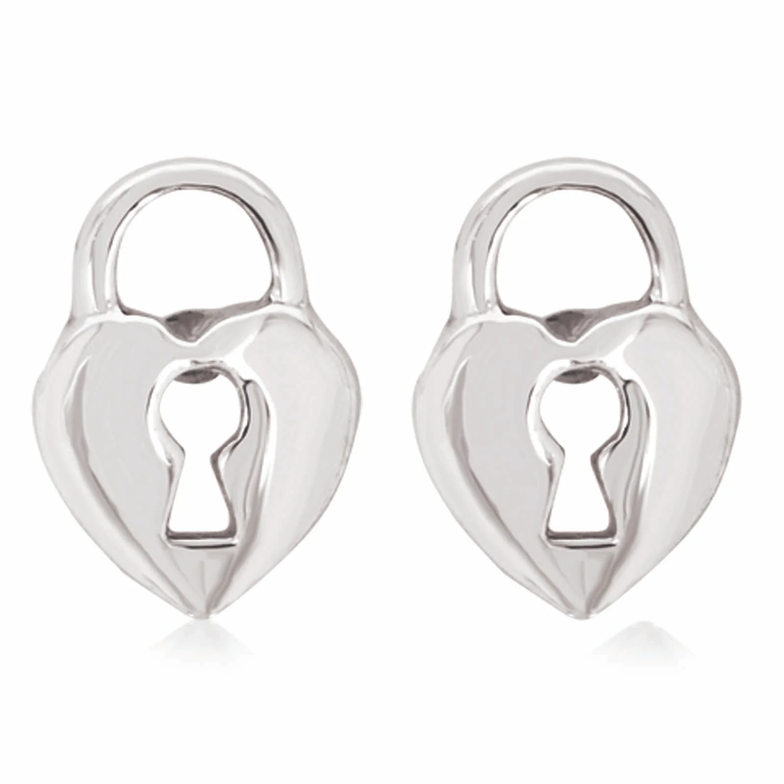 Sterling Silver Heart Lock Stud Earrings