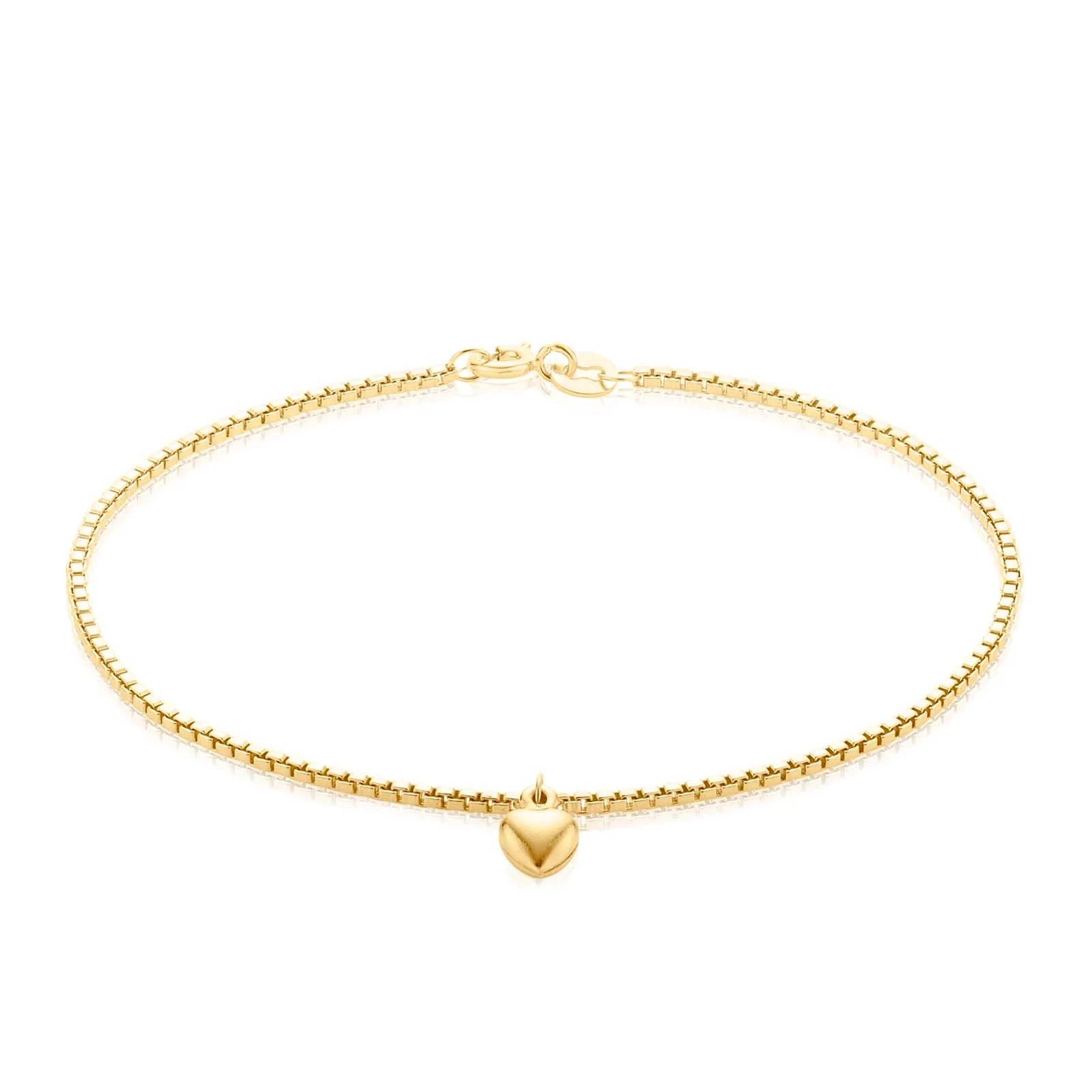 9ct Yellow Gold Silver Filled Heart Drop Charm Bracelet