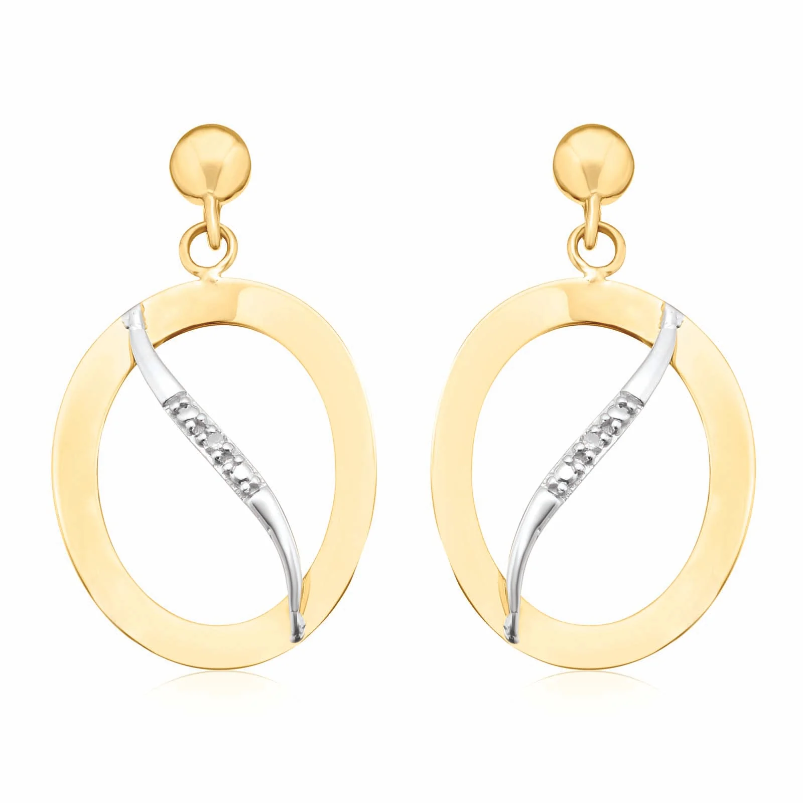 9ct Yellow Gold Diamond Set Oval Cross Drop Earrings