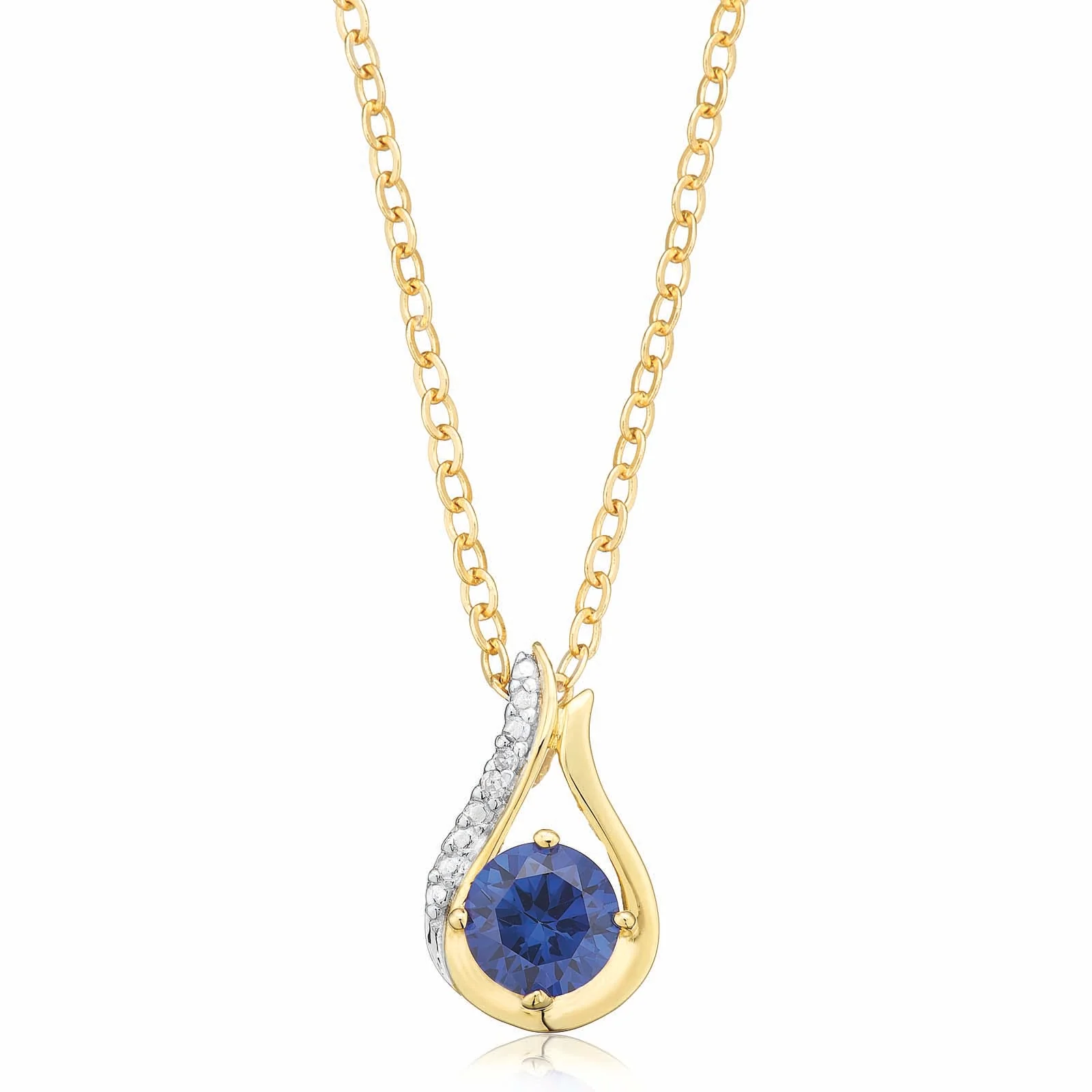 9ct Yellow Gold 6mm Created Sapphire Diamond Set Pendant