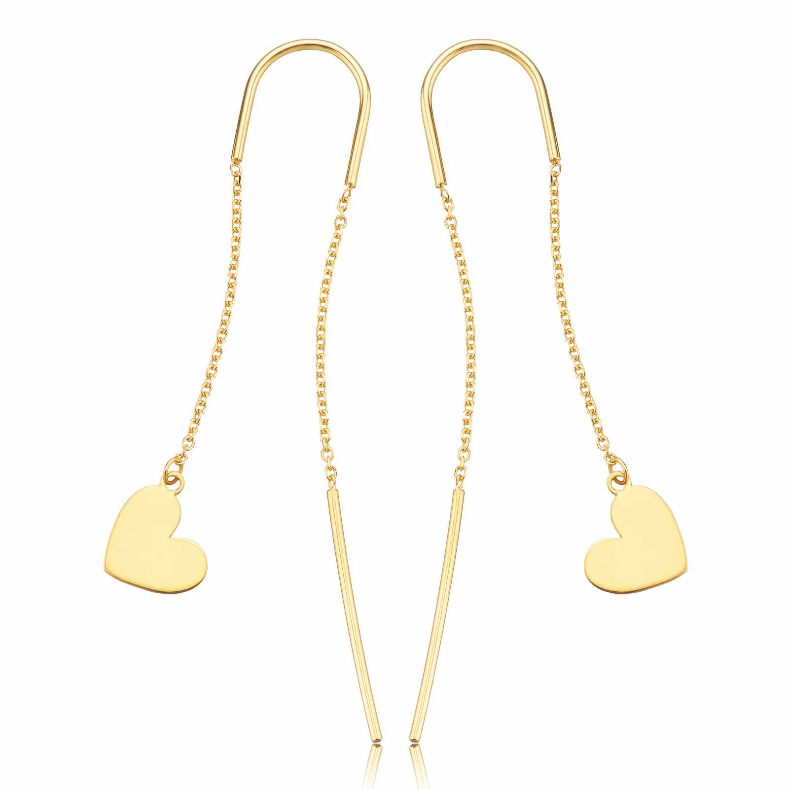9ct Yellow Gold Heart Threaded Earrings