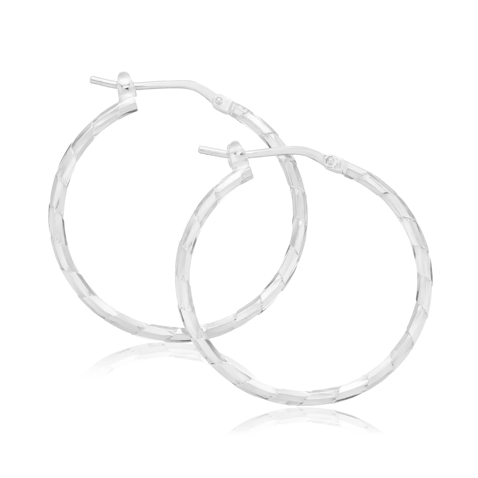 Sterling Silver 25x1.8mm Patterned Hoop Earrings