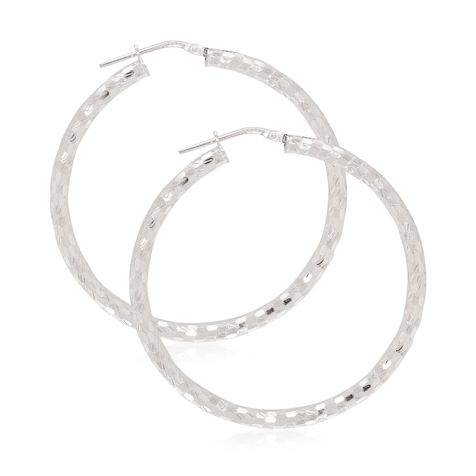 Sterling Silver40x3 mm Pattern Hoop Earrings