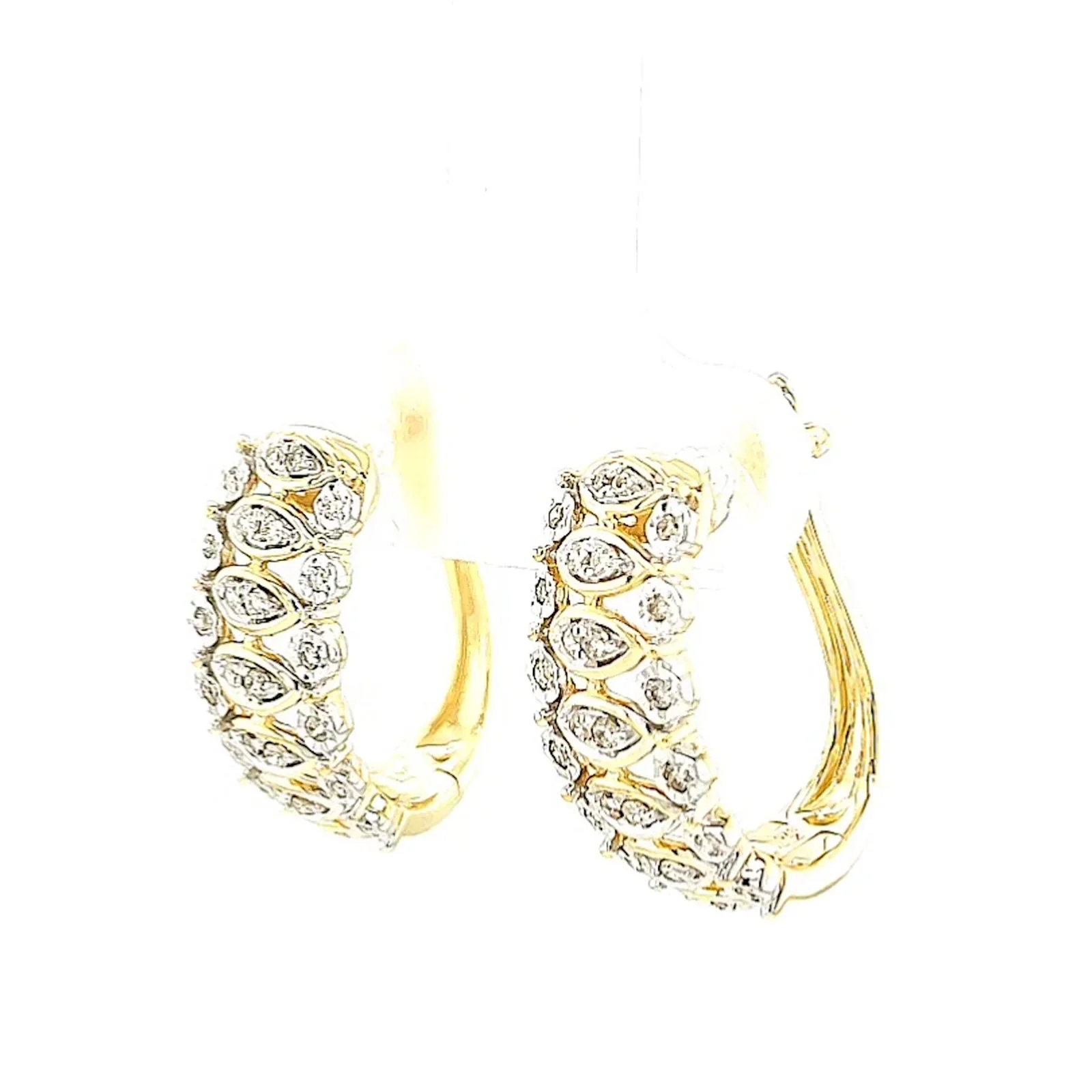 9ct Yellow Gold Round Brilliant Cut 1/4 CARAT tw of Diamonds Huggies Earrings - Image 11