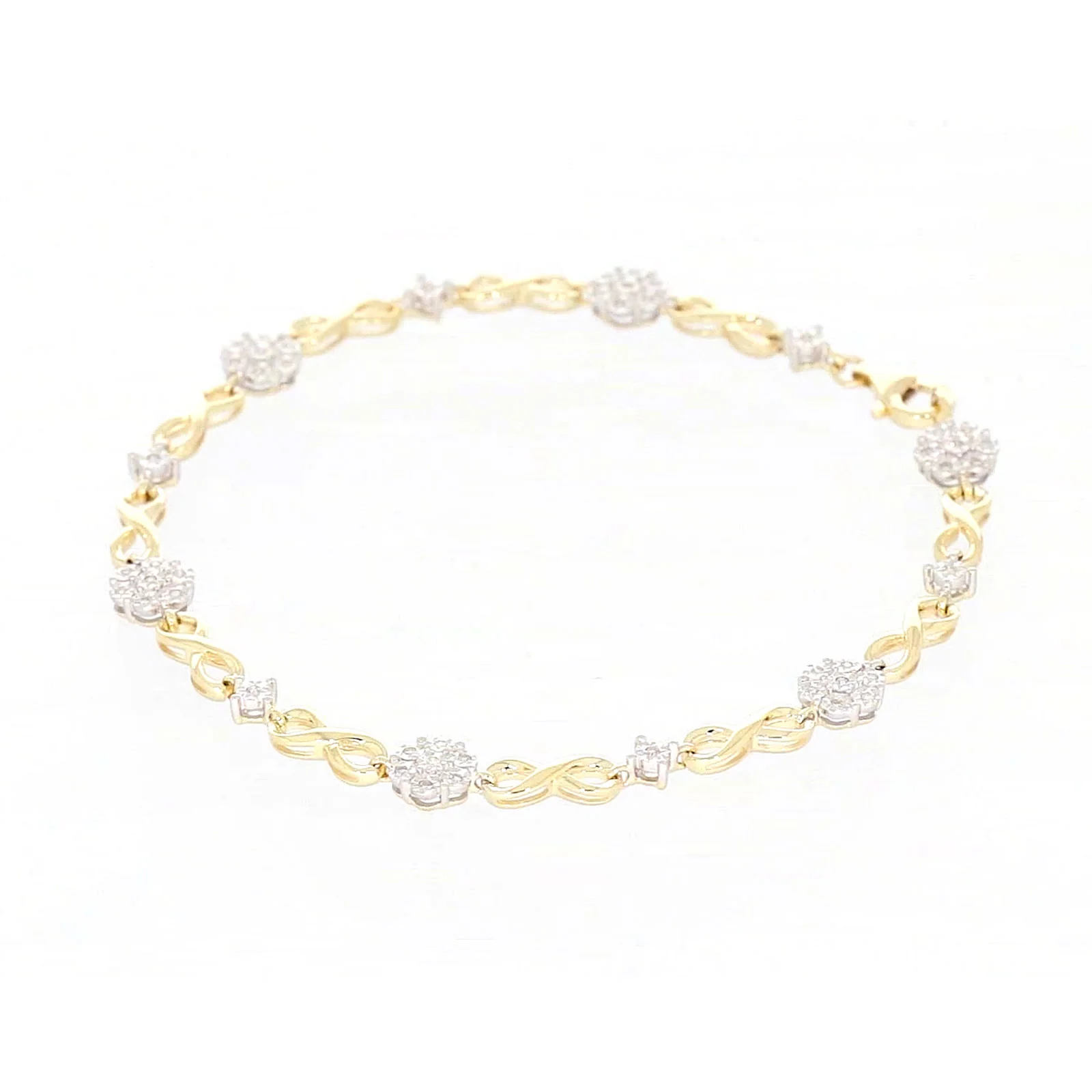 9ct Yellow Gold Round Brilliant Cut 0.15 Carat tw of Diamonds Bracelet - Image 10