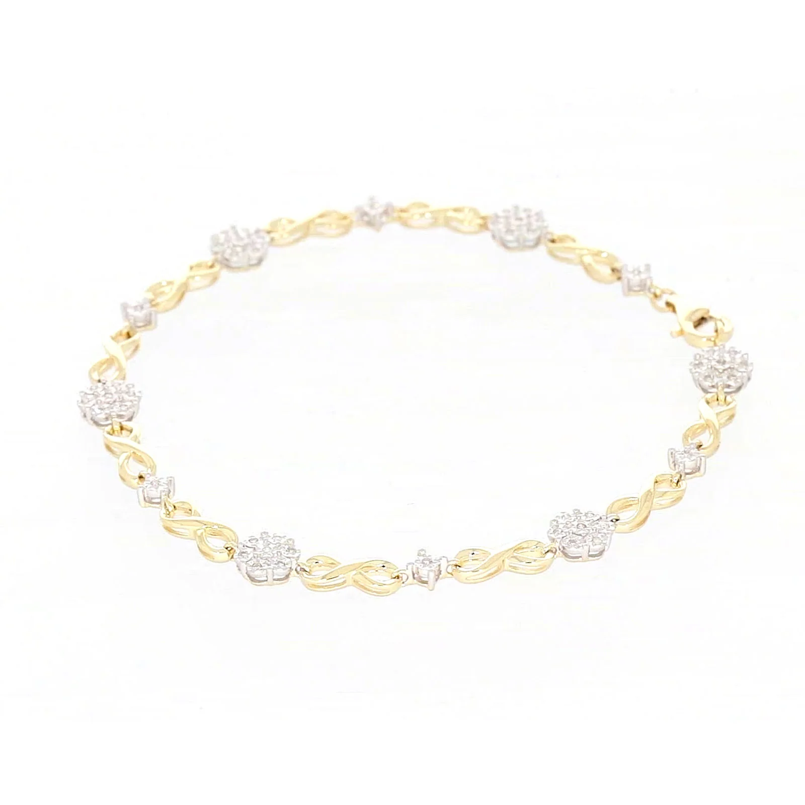 9ct Yellow Gold Round Brilliant Cut 0.15 Carat tw of Diamonds Bracelet - Image 12