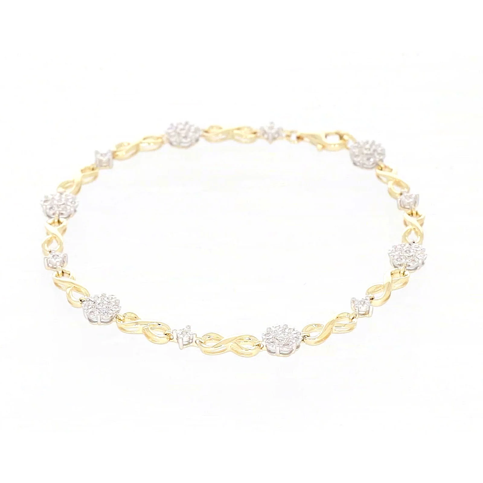 9ct Yellow Gold Round Brilliant Cut 0.15 Carat tw of Diamonds Bracelet - Image 4