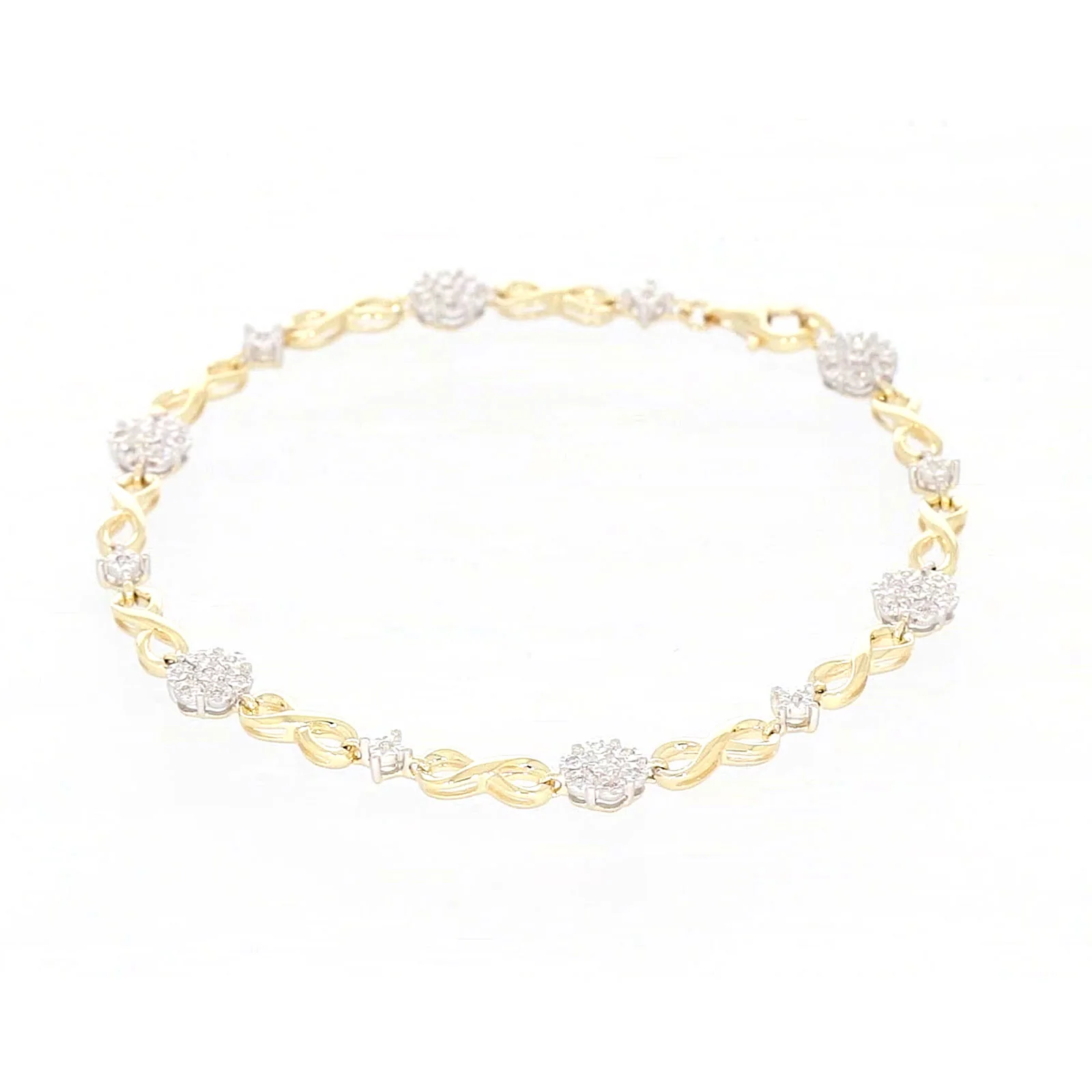 9ct Yellow Gold Round Brilliant Cut 0.15 Carat tw of Diamonds Bracelet - Image 5