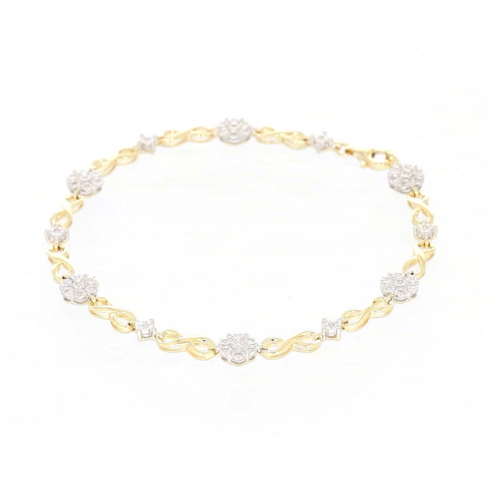 9ct Yellow Gold Round Brilliant Cut 0.15 Carat tw of Diamonds Bracelet - Image 7