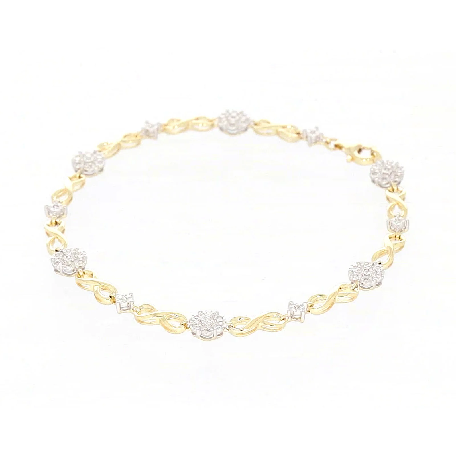 9ct Yellow Gold Round Brilliant Cut 0.15 Carat tw of Diamonds Bracelet - Image 8
