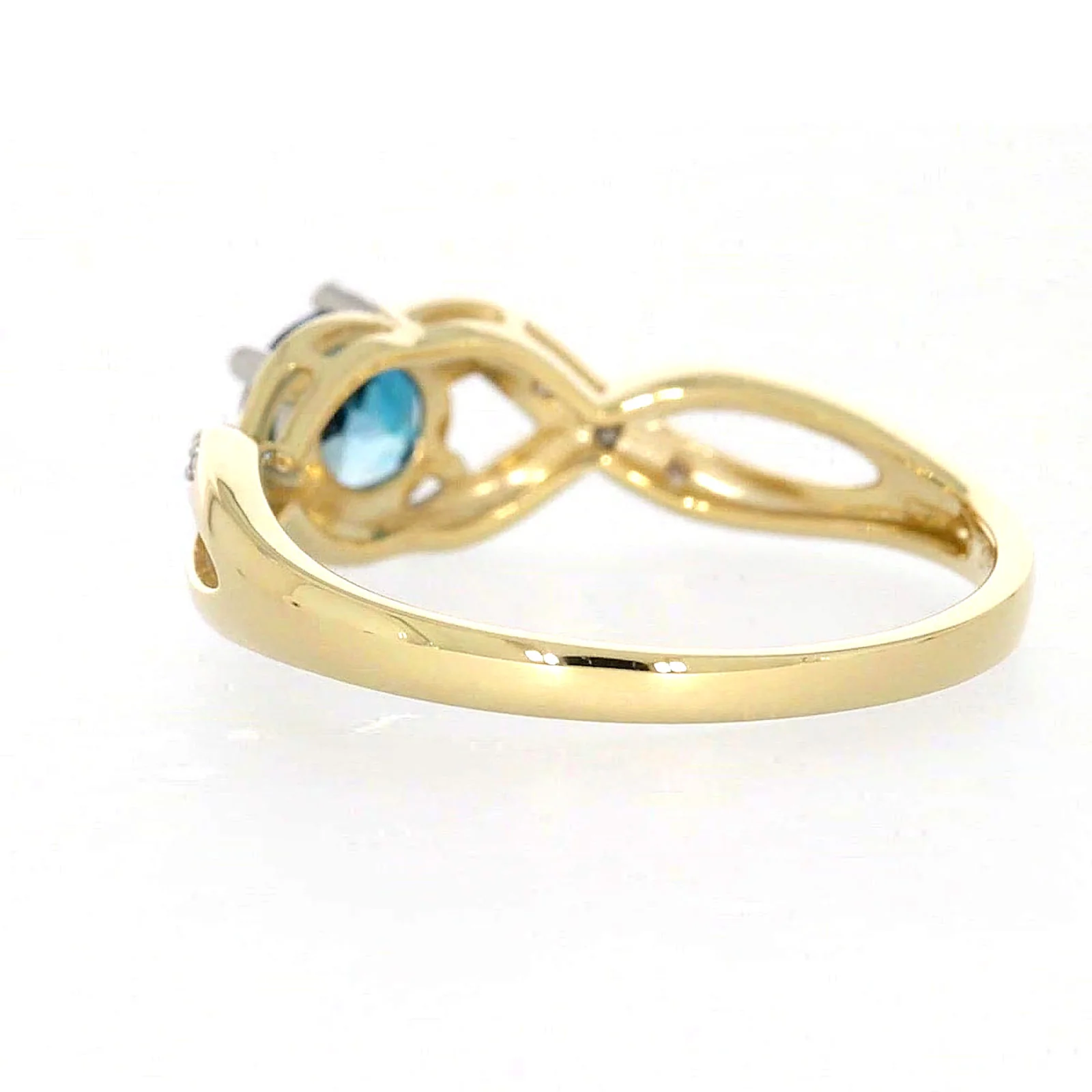 9ct Yellow Gold Round Brilliant Cut Blue Topaz Diamond Set Ring - Image 30