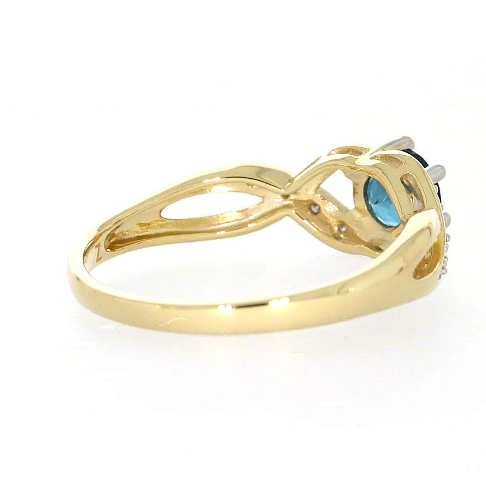9ct Yellow Gold Round Brilliant Cut Blue Topaz Diamond Set Ring - Image 46
