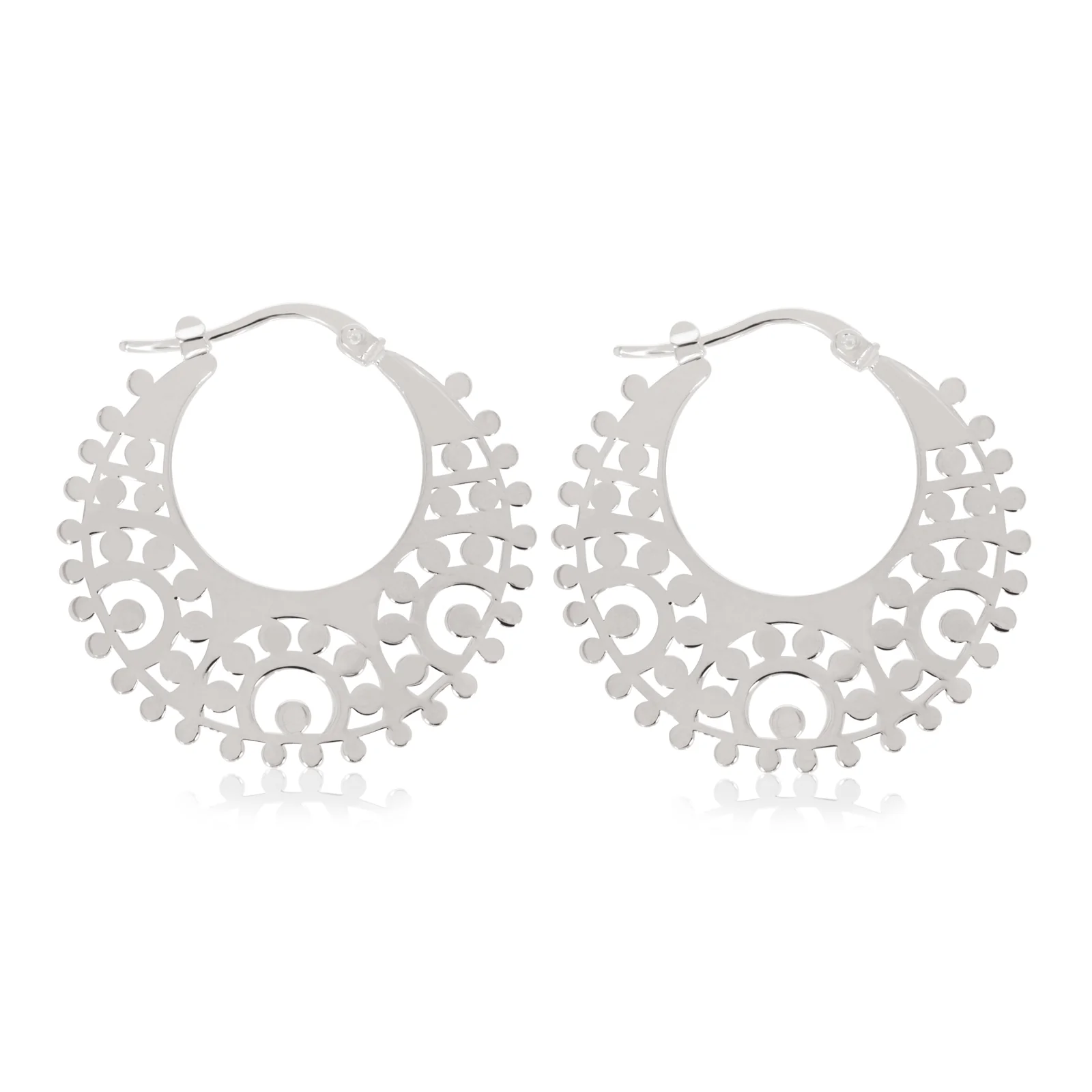 Sterling Silver  30 mm Round Pattern Hoop Earrings