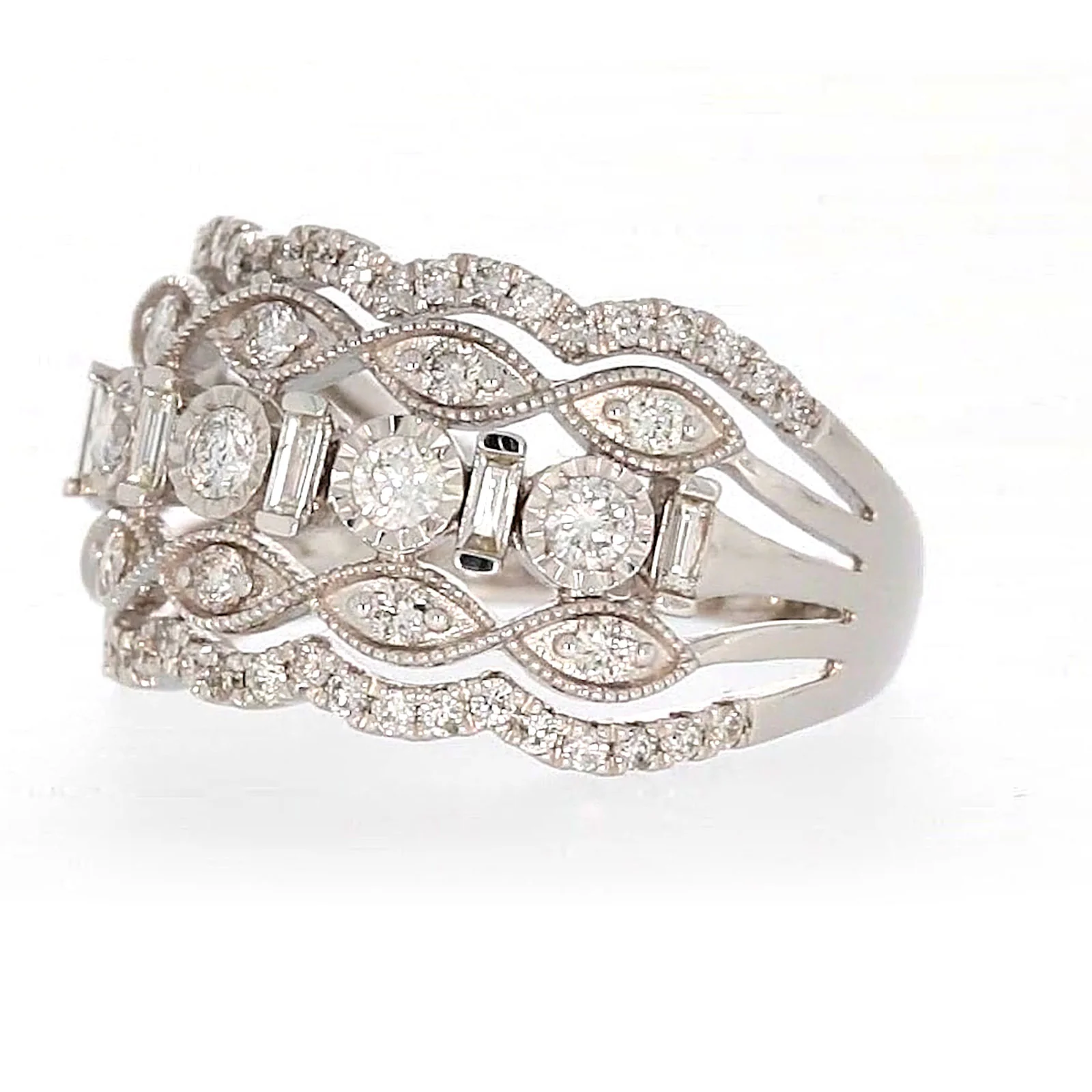 Paris 14ct White Gold Round Brilliant & Baguette Cut 1 CARAT tw of Diamonds Ring - Image 10