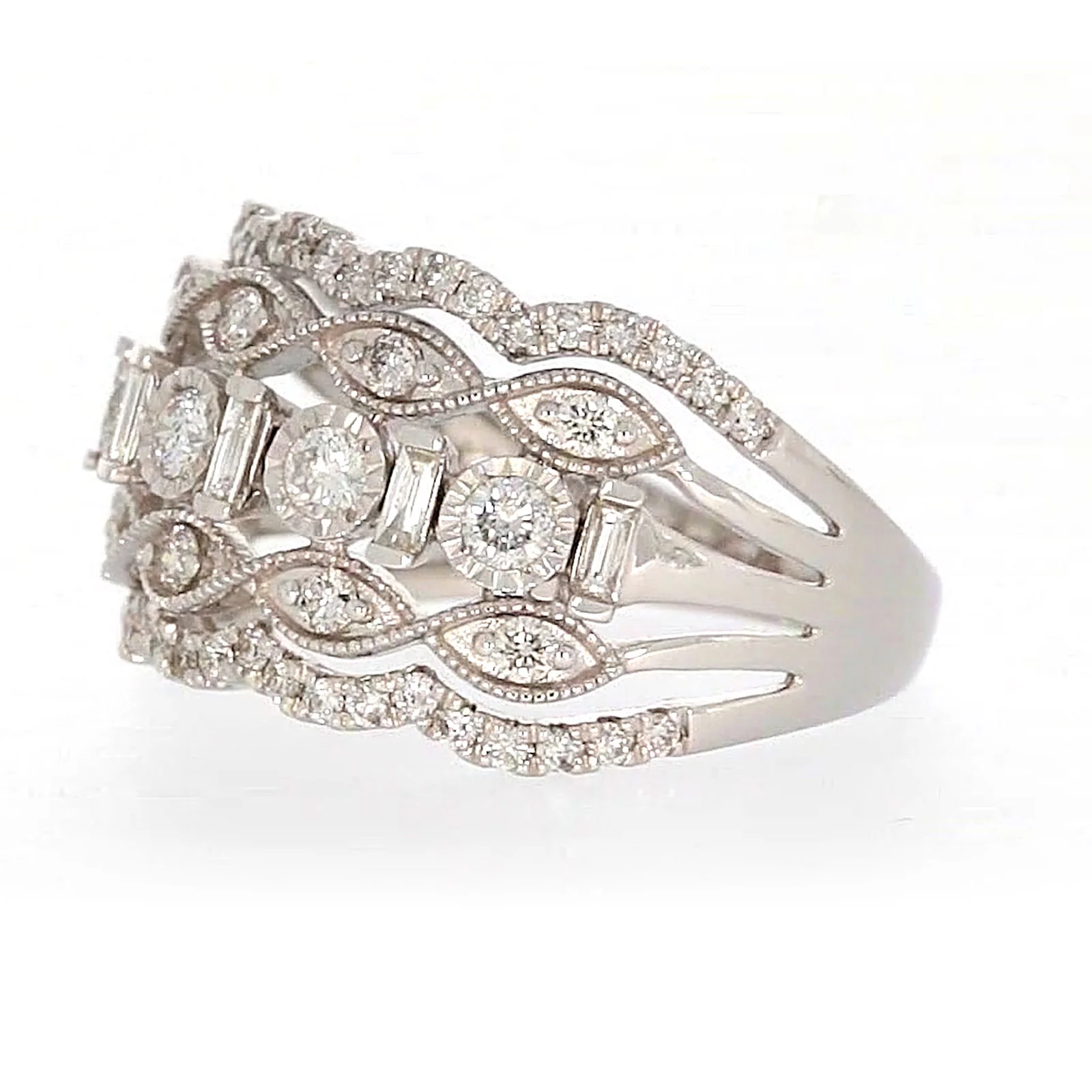 Paris 14ct White Gold Round Brilliant & Baguette Cut 1 CARAT tw of Diamonds Ring - Image 13