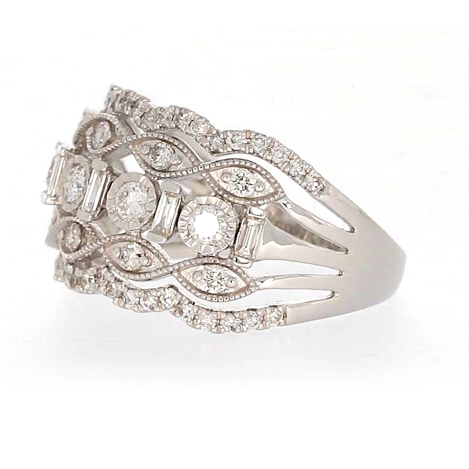 Paris 14ct White Gold Round Brilliant & Baguette Cut 1 CARAT tw of Diamonds Ring - Image 14