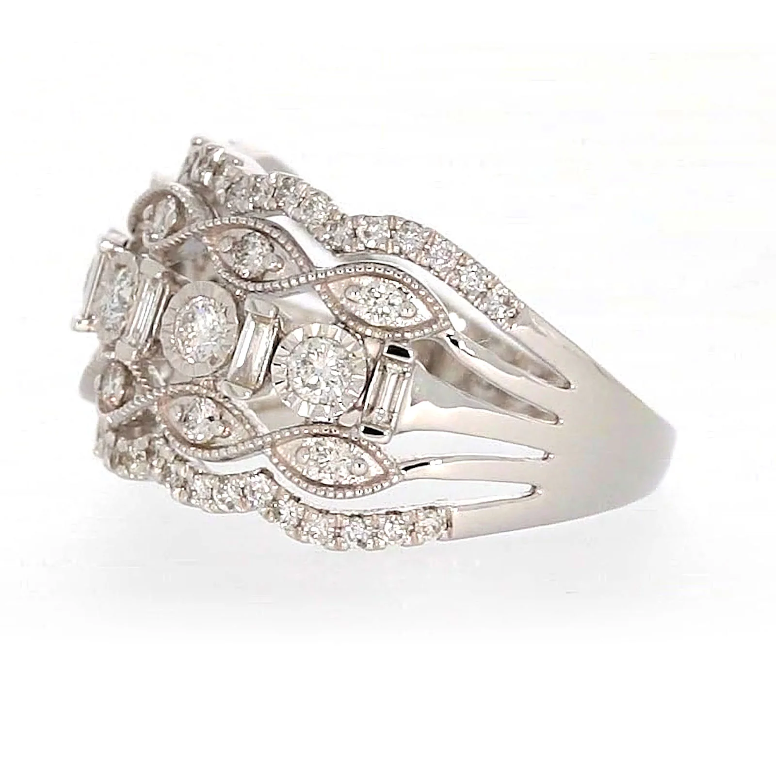 Paris 14ct White Gold Round Brilliant & Baguette Cut 1 CARAT tw of Diamonds Ring - Image 15
