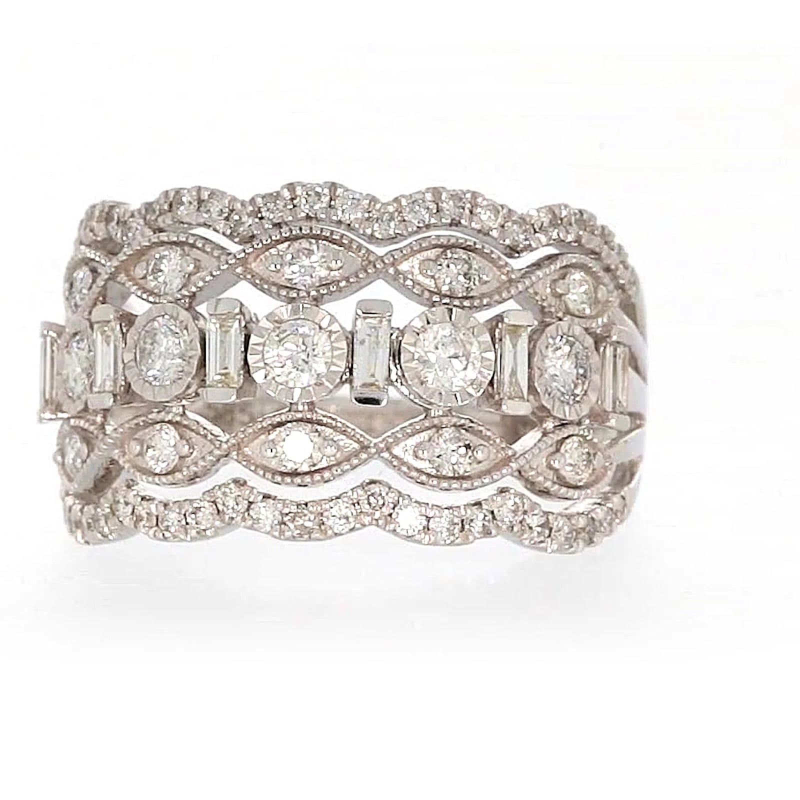 Paris 14ct White Gold Round Brilliant & Baguette Cut 1 CARAT tw of Diamonds Ring - Image 3