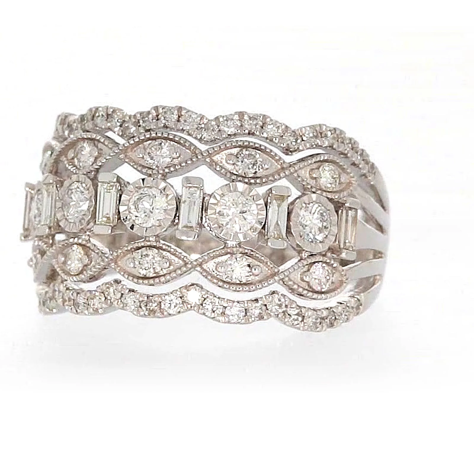 Paris 14ct White Gold Round Brilliant & Baguette Cut 1 CARAT tw of Diamonds Ring - Image 5