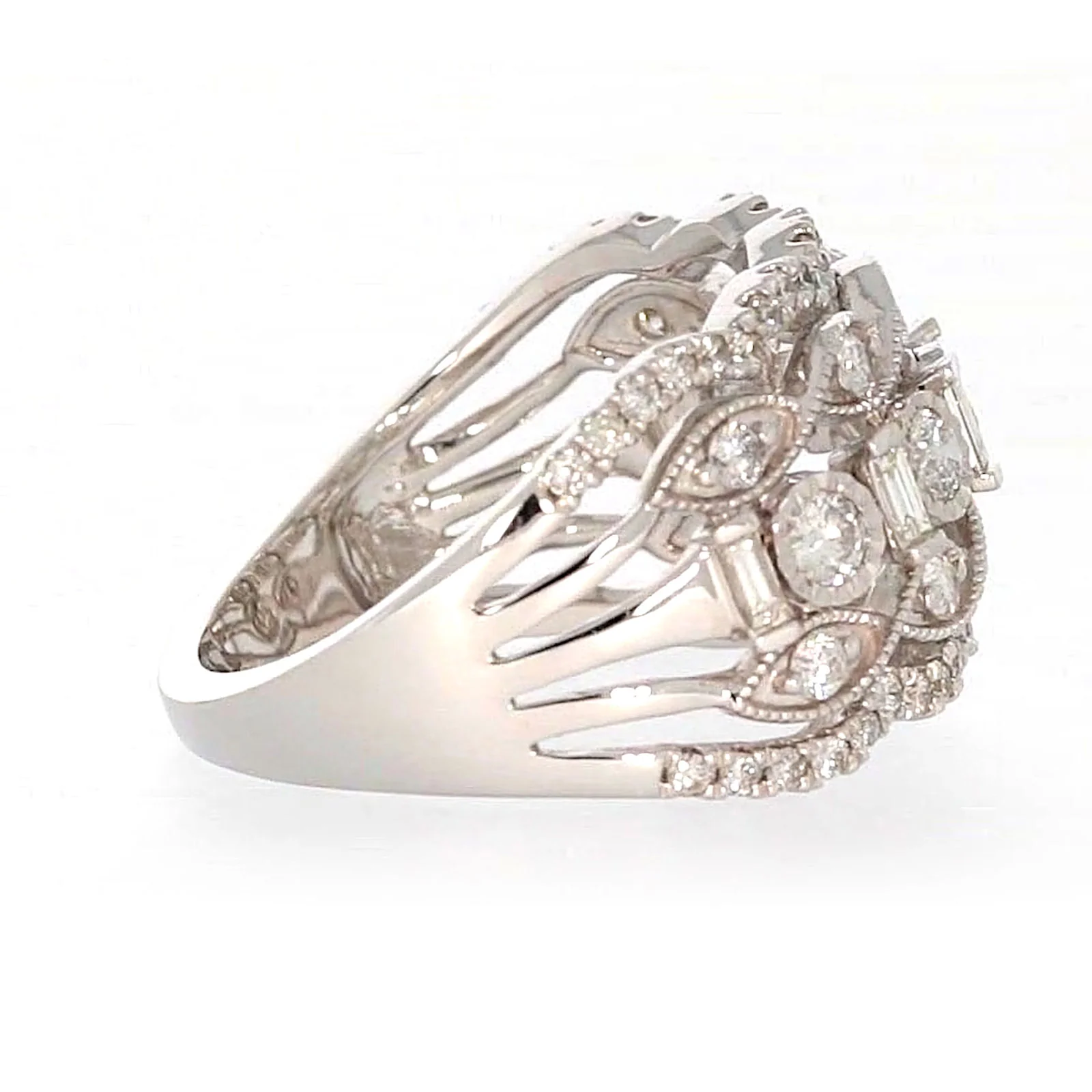 Paris 14ct White Gold Round Brilliant & Baguette Cut 1 CARAT tw of Diamonds Ring - Image 56