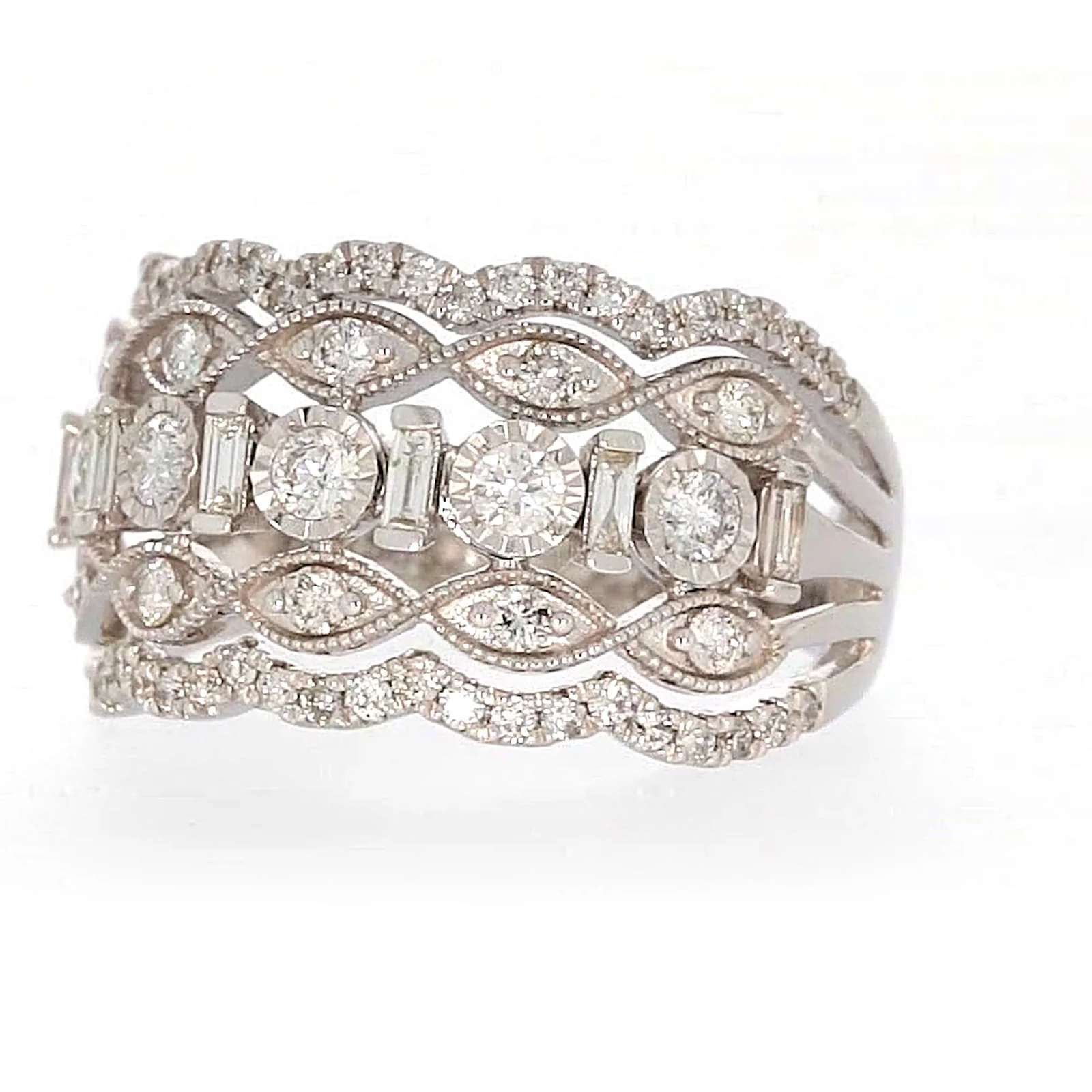 Paris 14ct White Gold Round Brilliant & Baguette Cut 1 CARAT tw of Diamonds Ring - Image 6